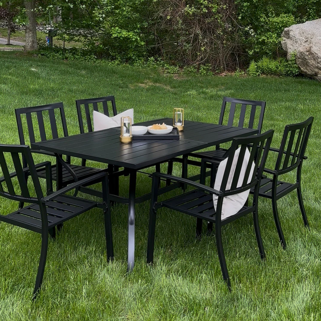 PHIVILLA Rectangle Patio Table and 6 Stackable Chairs 7-Piece Metal Outdoor Patio Dining Sets