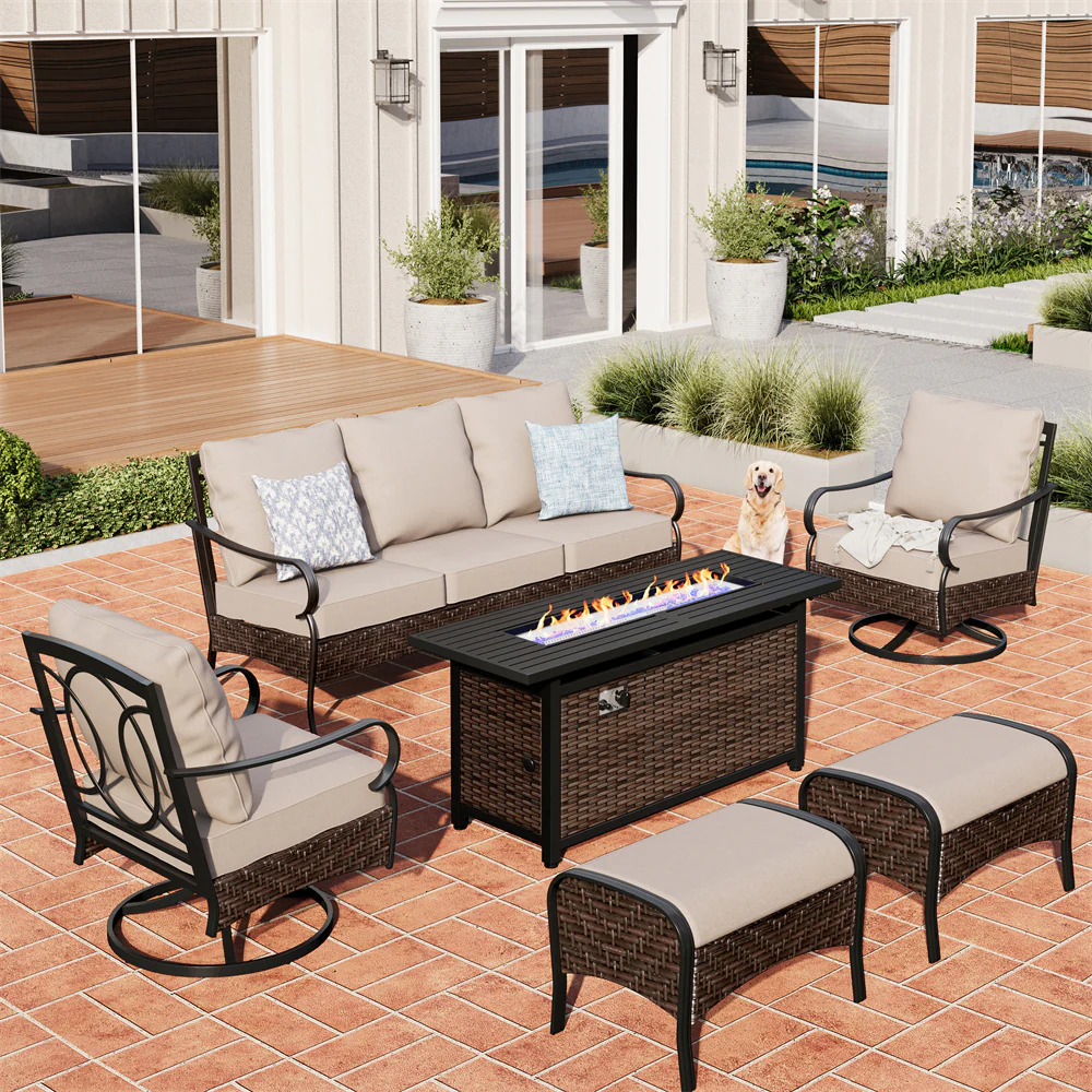 Sophia & William 7-Seater Rattan-steel Luxurious Outdoor Sofa Set with 56