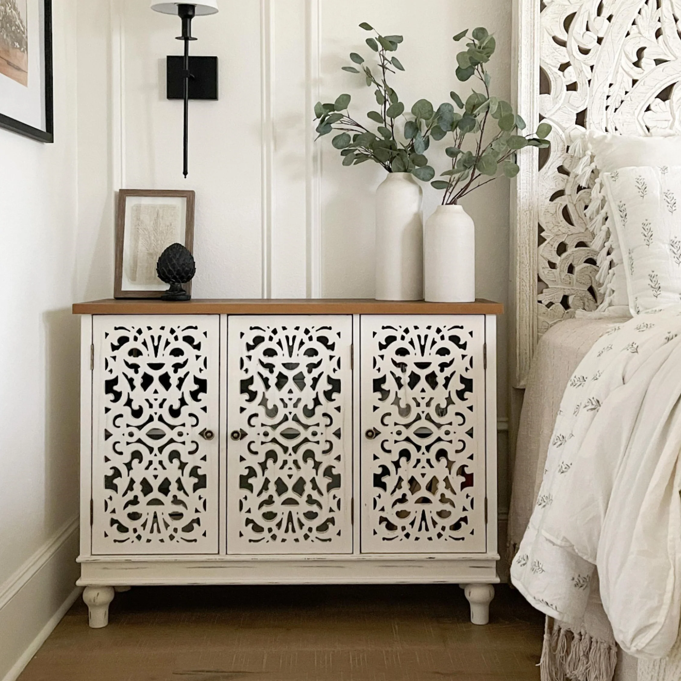 Accent Storage Cabinet with Decorative Carved -MFSTUDIO
