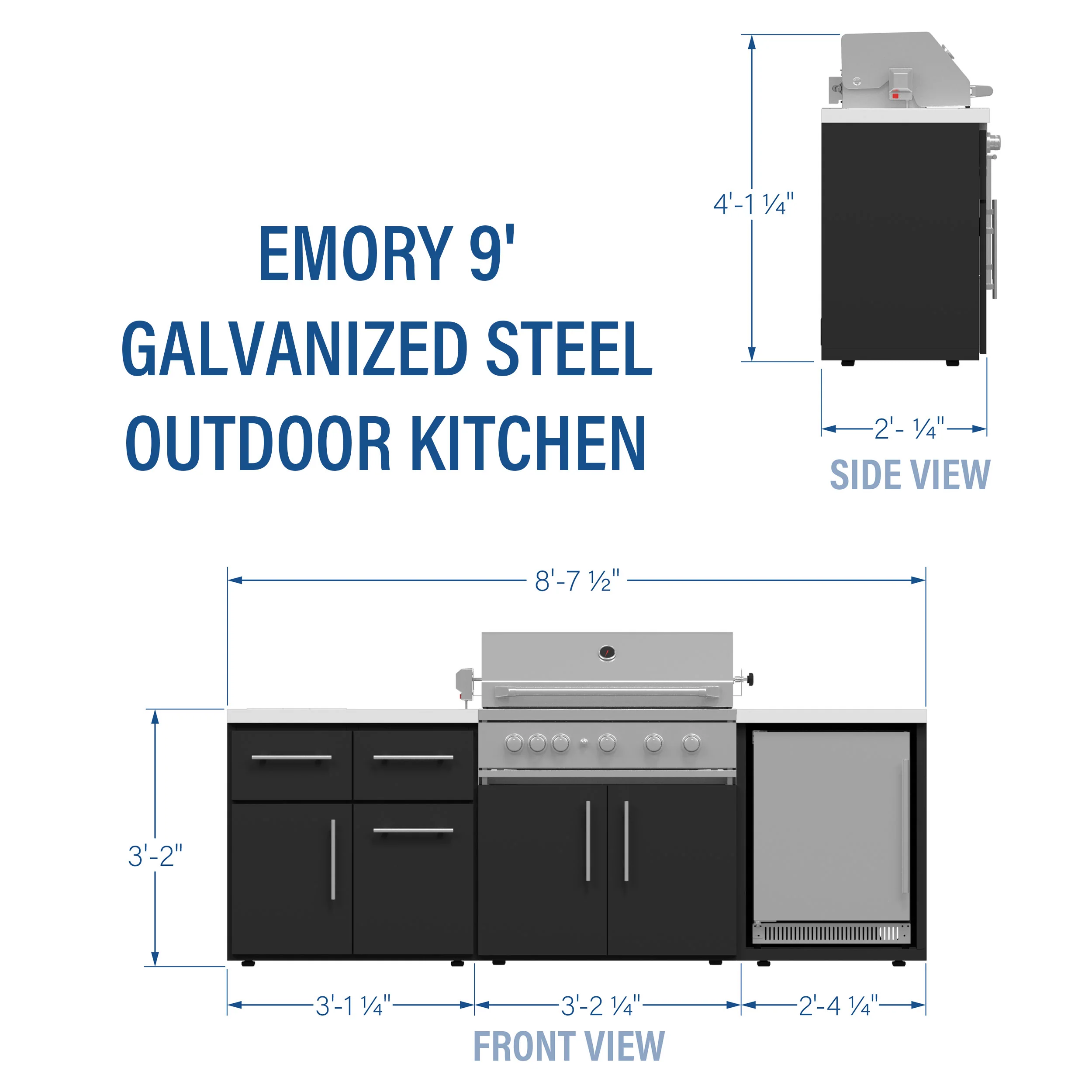 Emory 9' Galvanized Steel Outdoor Kitchen Island