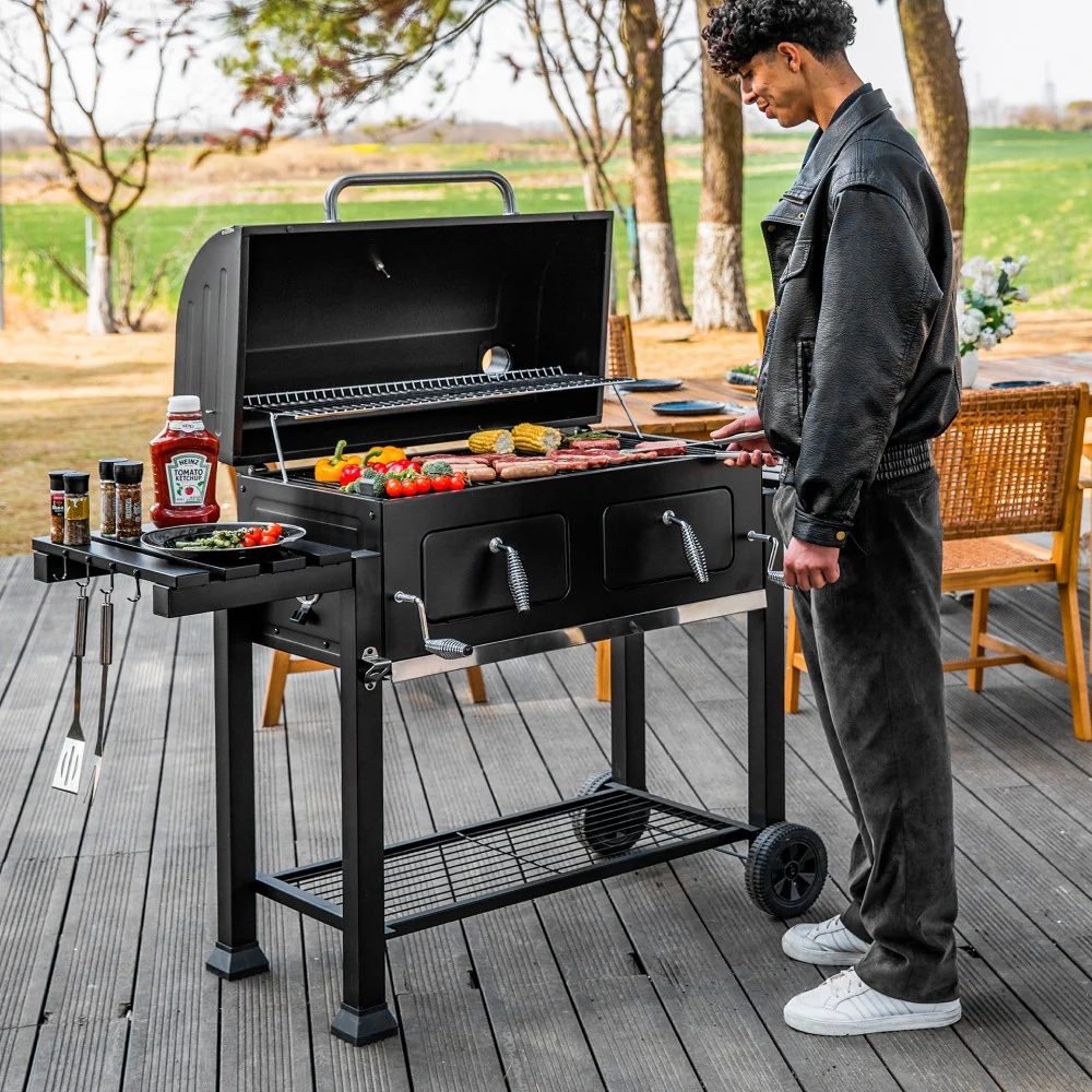 Captiva Designs Charcoal Patio Grill with 2 Liftable Enamel Charcoal Trays