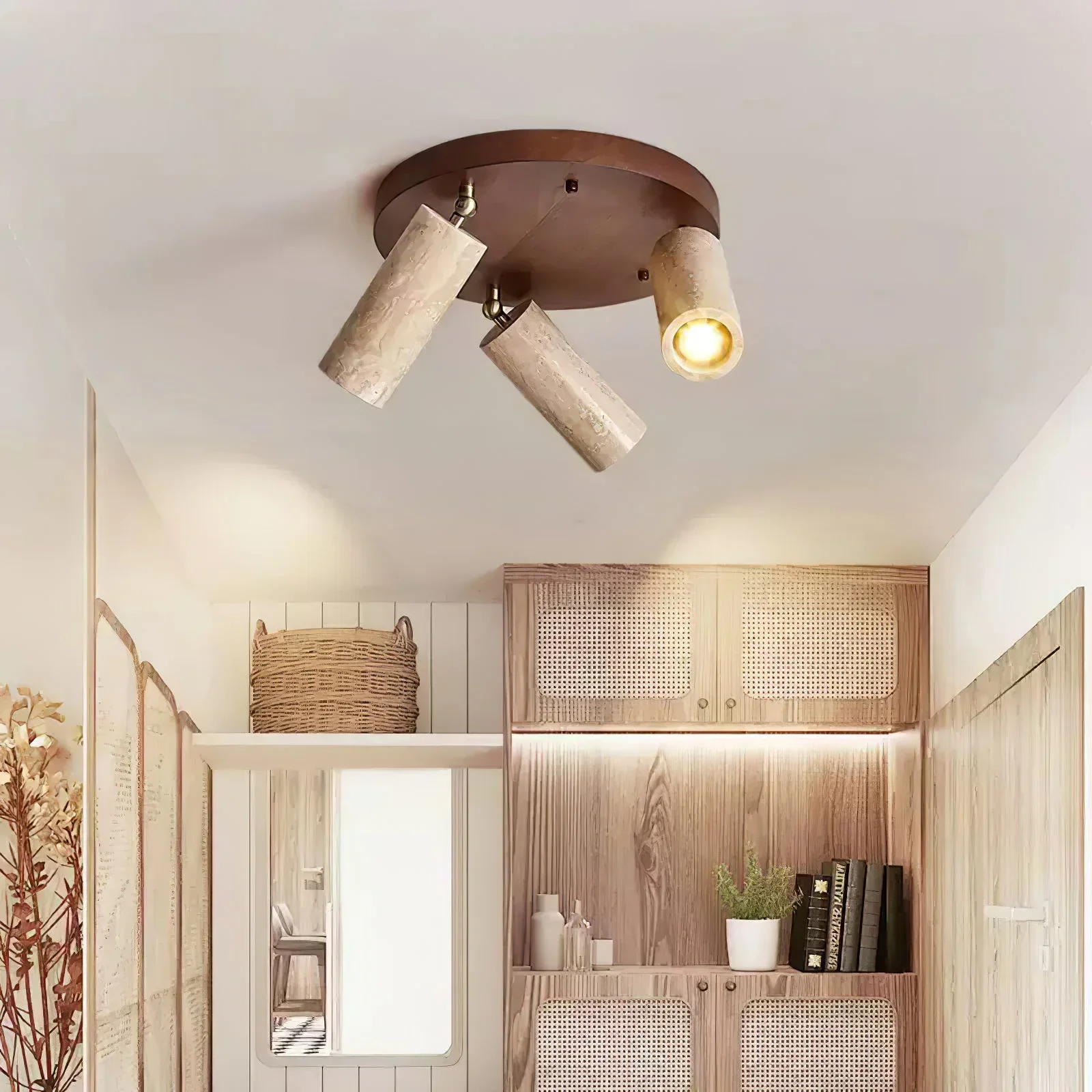 Cylindrical Travertine Terra Beam Ceiling Light