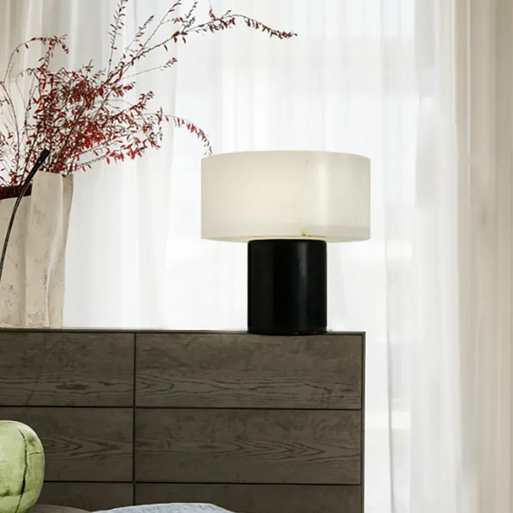 Alabaster Solid Cylindrical Table Lamp