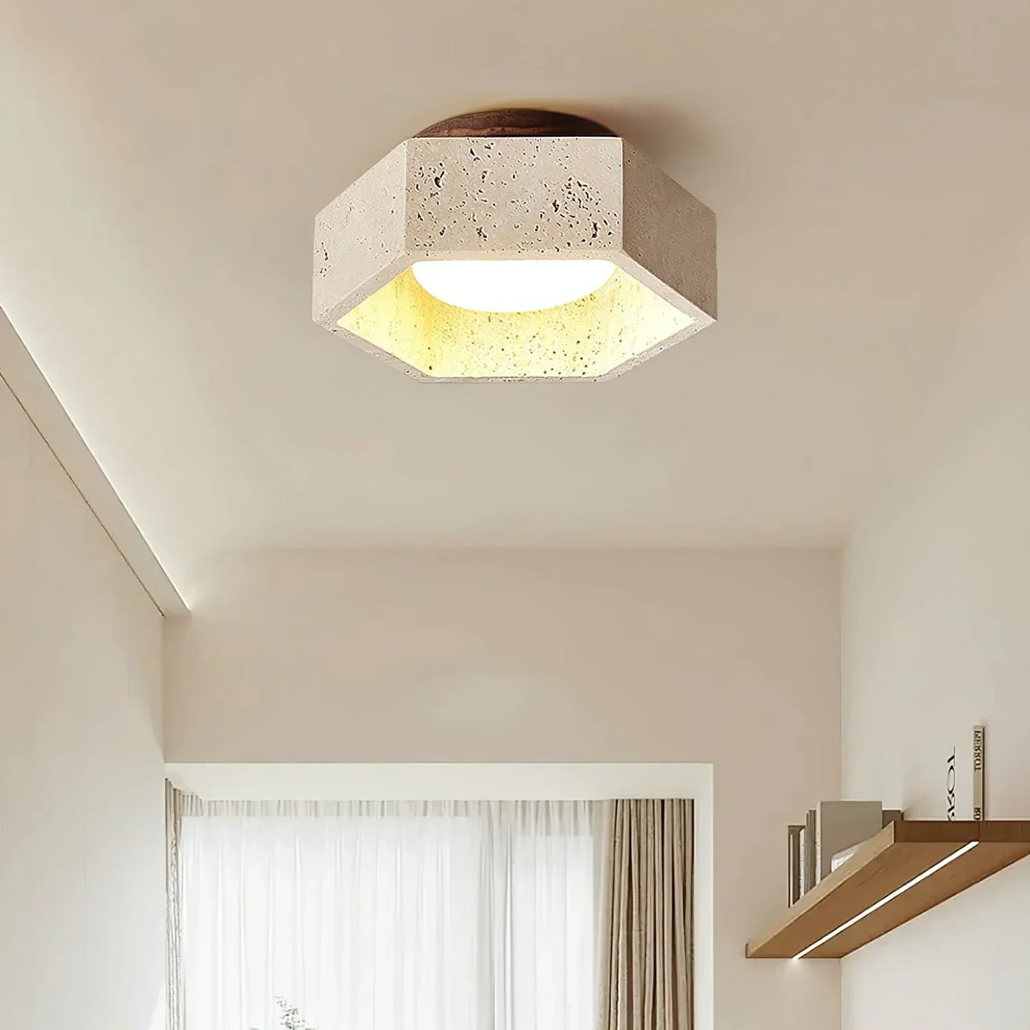 Hexagon Travertine Hexa Core Ceiling Light