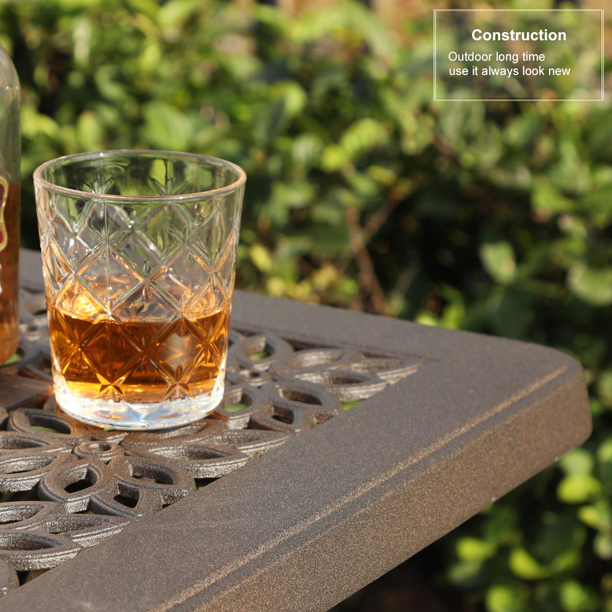 MFSTUDIO Patio Cast Aluminum Bistro Square Dining Table with Umbrella Hole