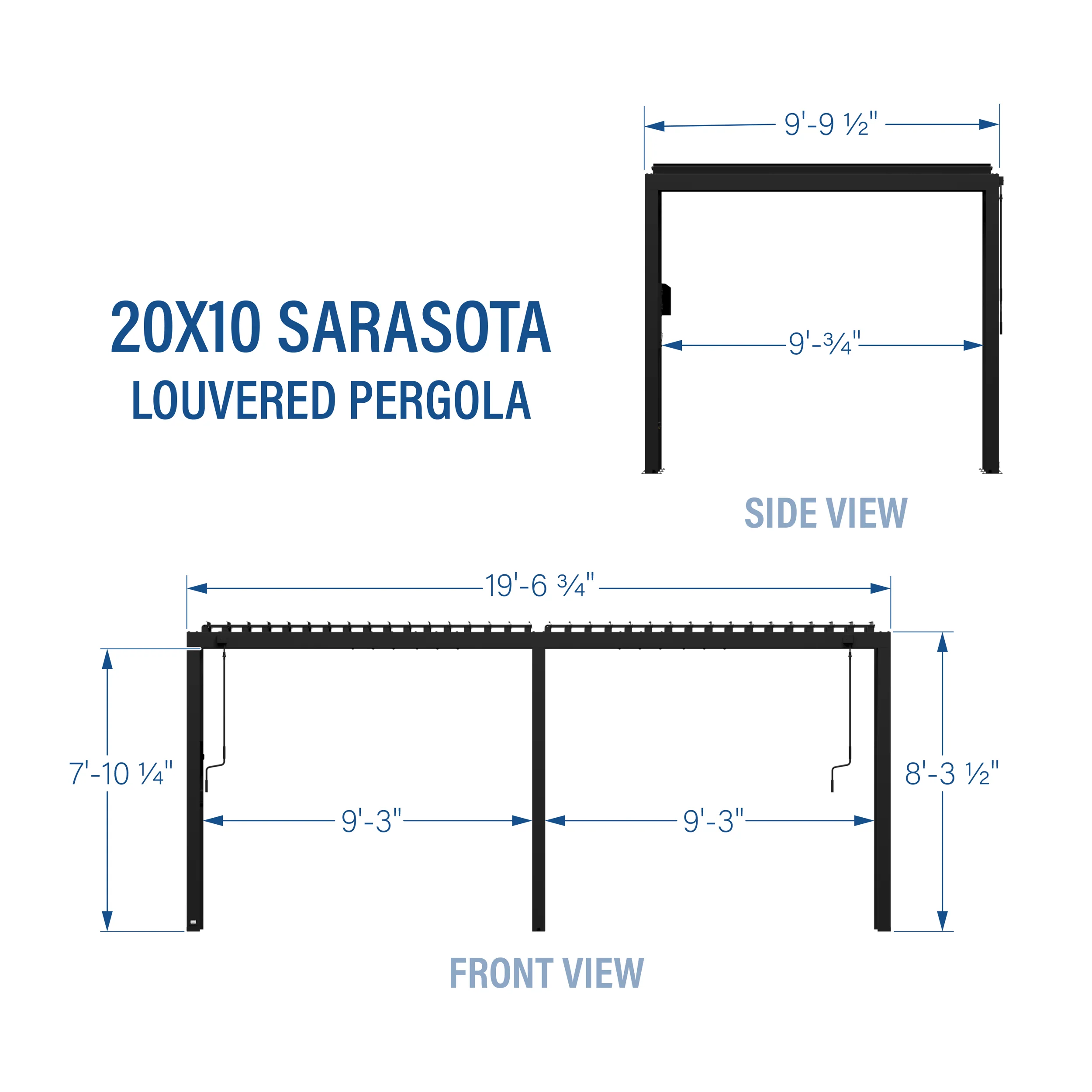 20x10 Sarasota Steel Louvered Pergola