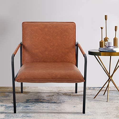 PHI VILLA Middle Back Accent Living Room Lounge Sofa Chair with Metal Legs, Brown