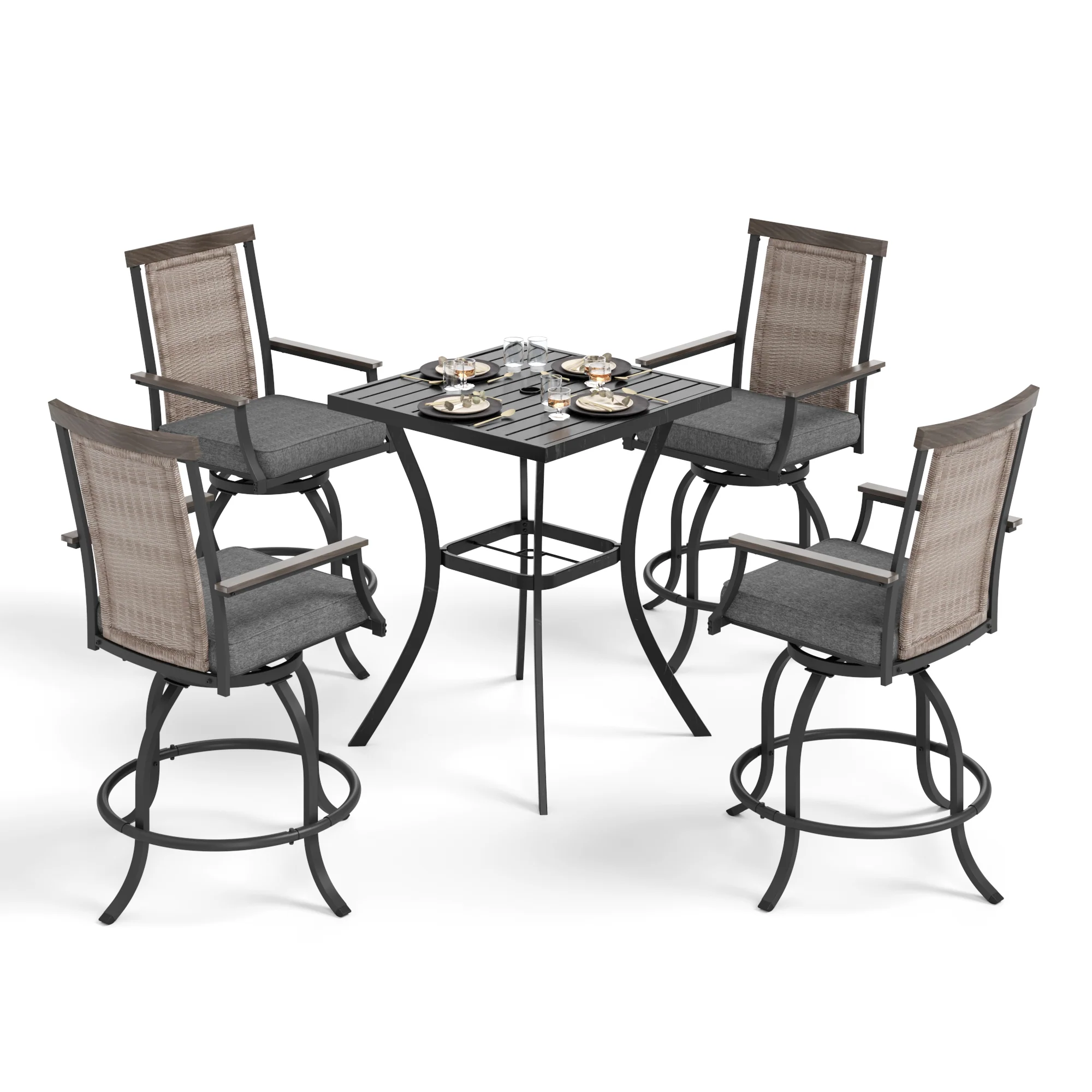 PHI VILLA Swivel Bar Stool Set Rattan Backrest & 3.5