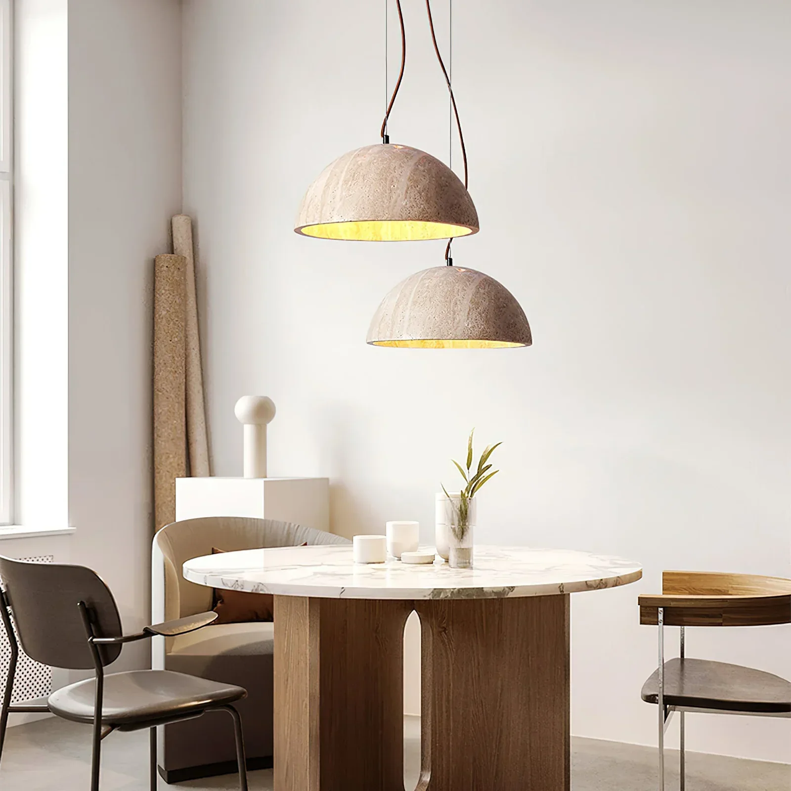 Semicircular Travertine Crescent Glow Pendant Lamp