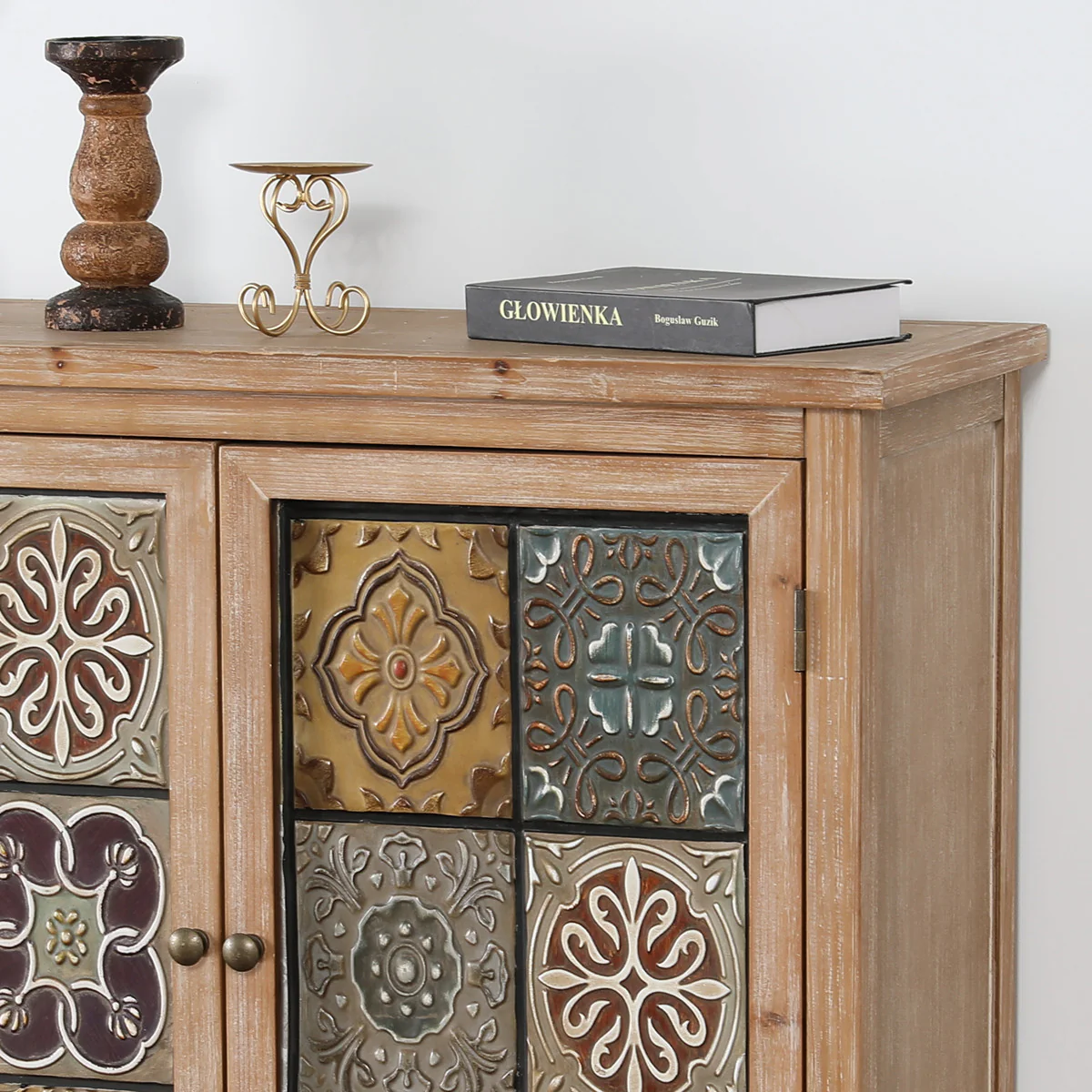 Antique Metal Block Veneer Accent Cabinet-MFSTUDIO