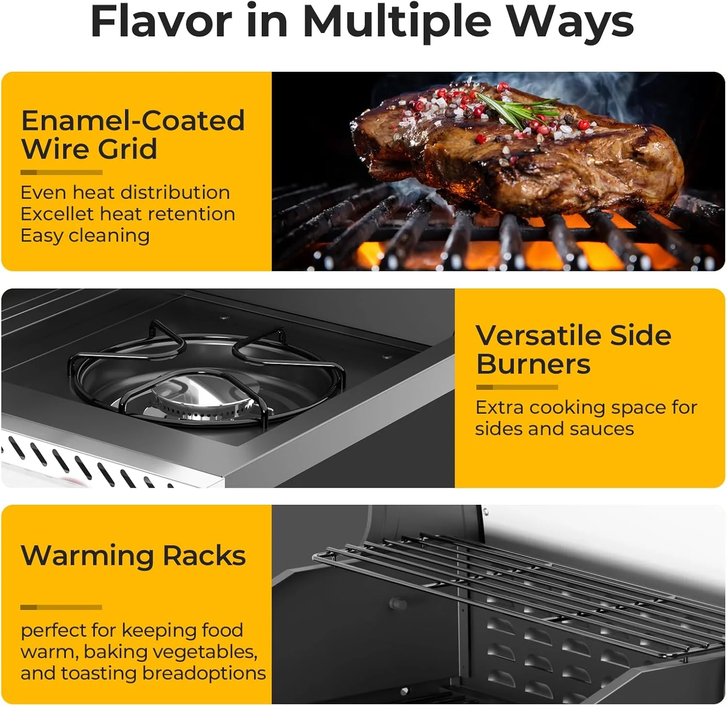 R.W.FLAME 3 & 4-Burner Propane Gas Grills with Side Burners, for Outdoor Cooking, BBQ, Patio, Camping
