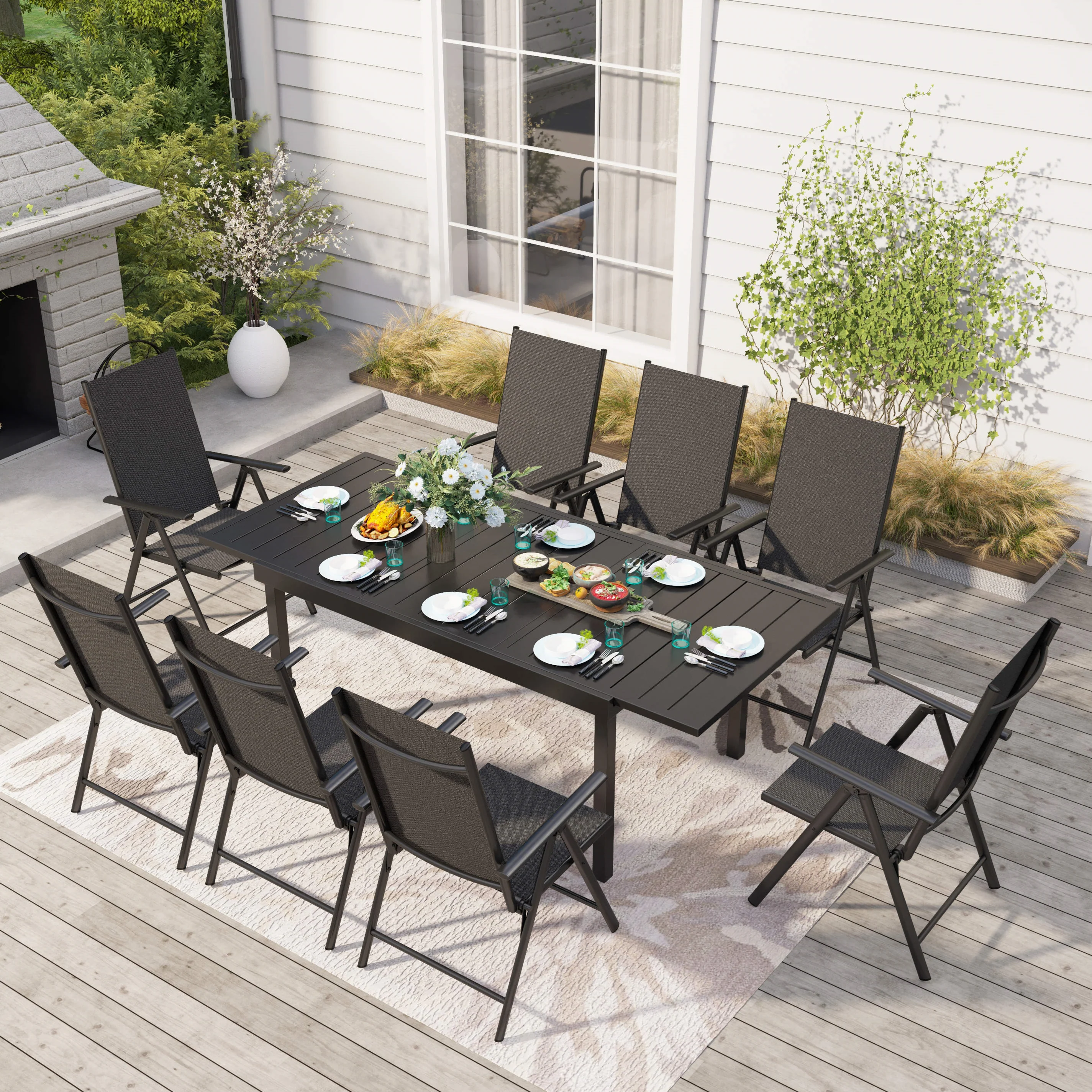 Sophia & William Extendable Table & Textilene Reclining Chair Patio Dining Set