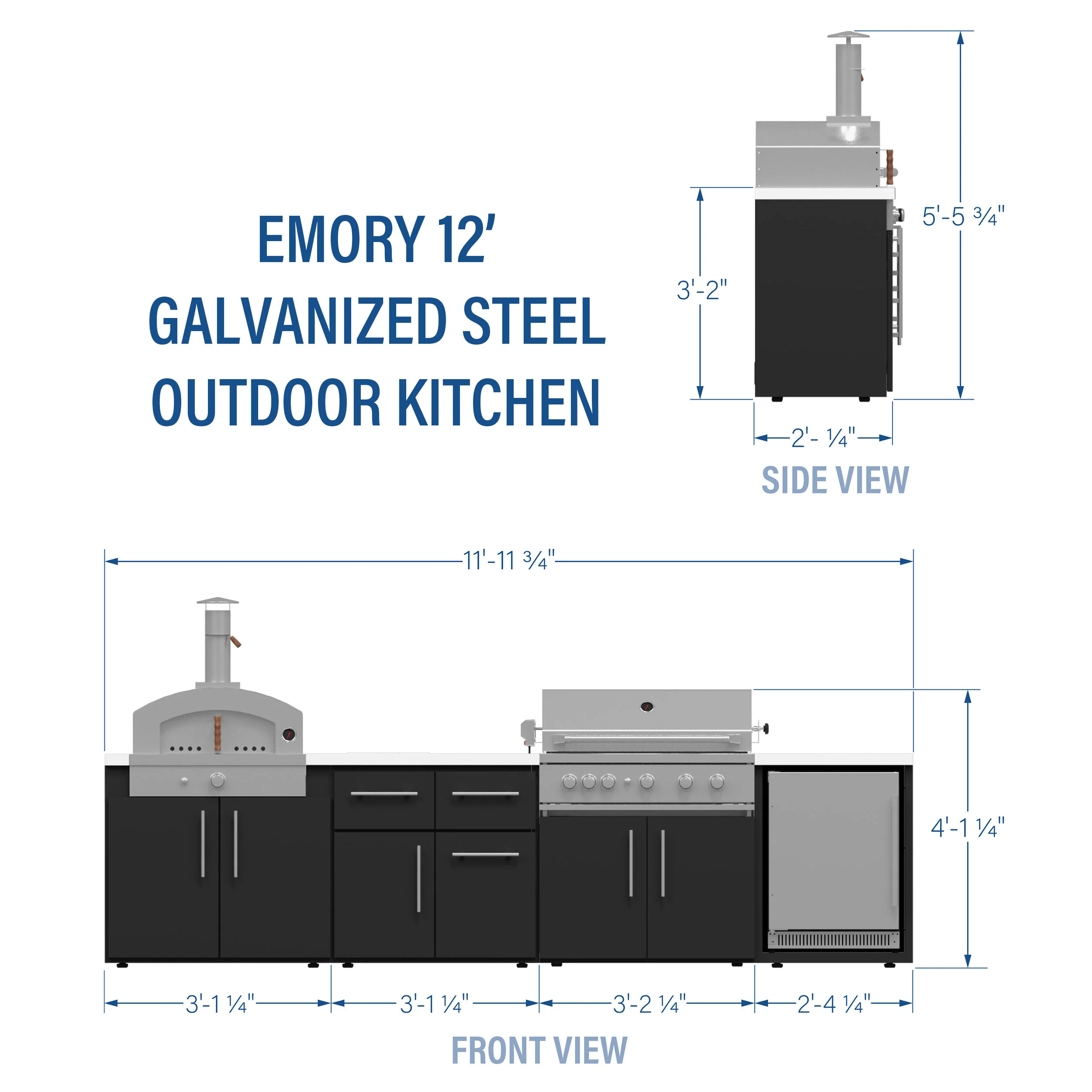 Emory 12' Galvanized Steel Outdoor Kitchen Island