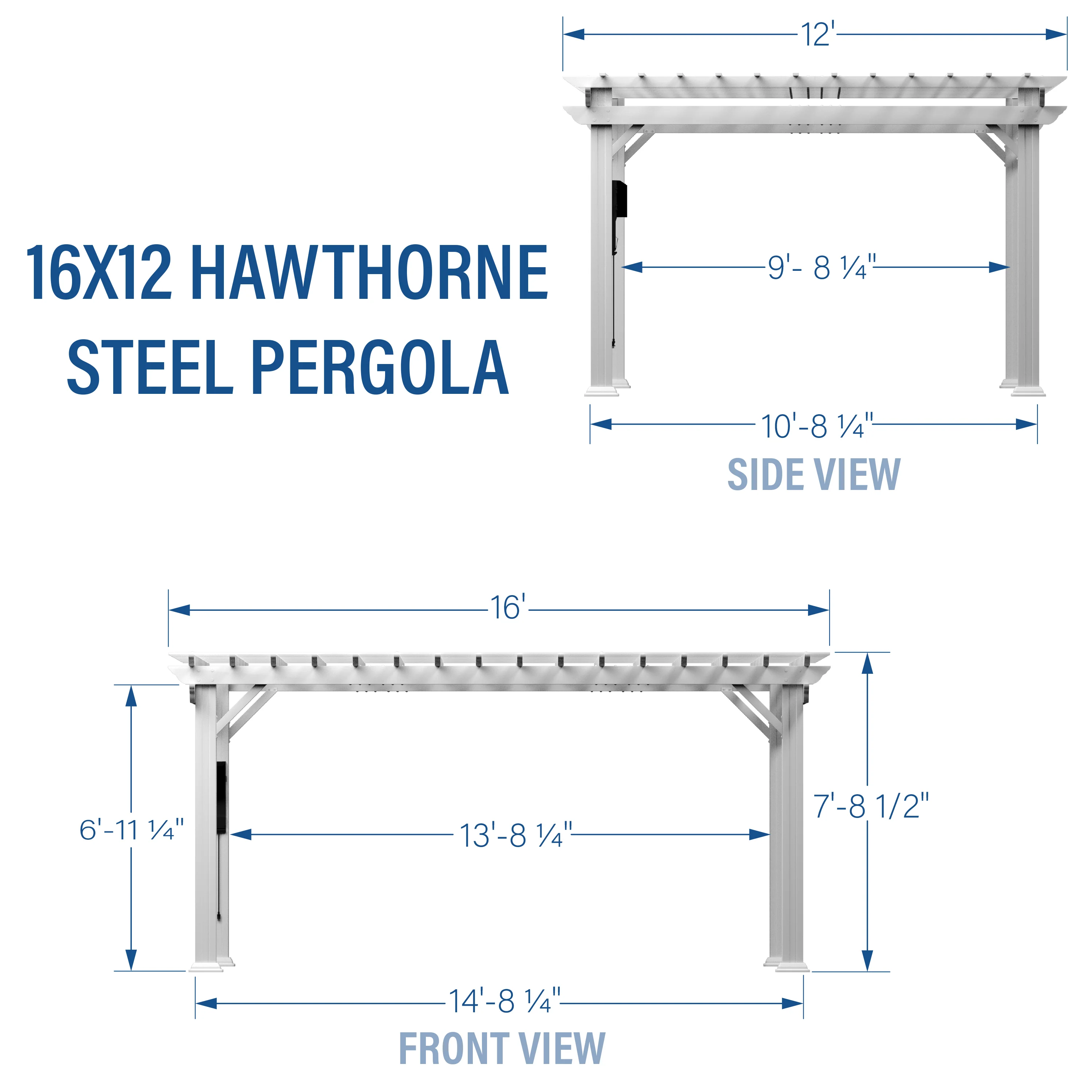16x12 Hawthorne Traditional Steel Pergola With Sail Shade Soft Canopy