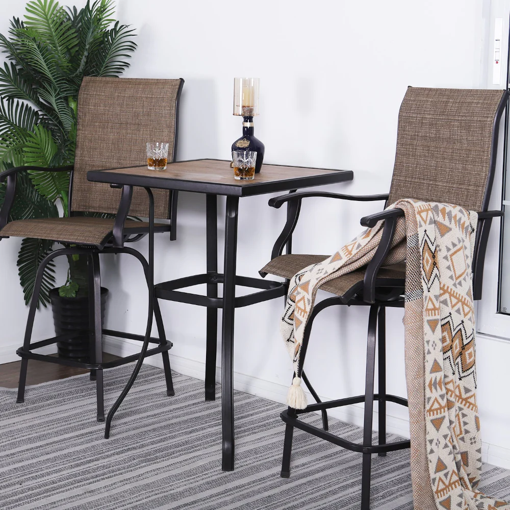 PHI VILLA All-Weather Swivel Bar Stools Sets
