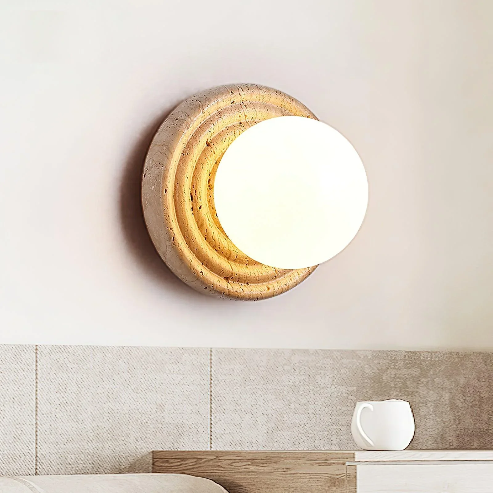 Travertine Elira Round Minimalist Wall Sconce