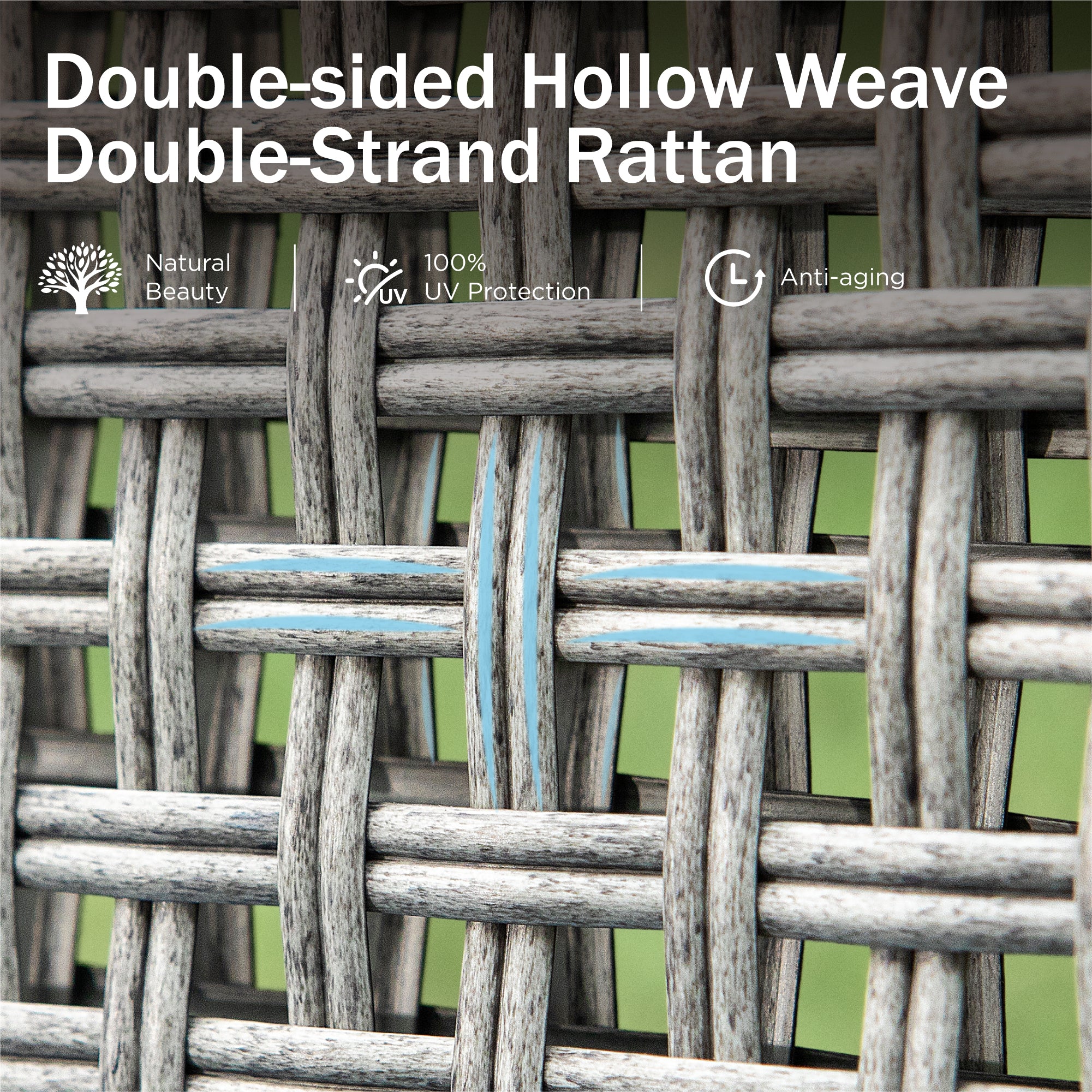 PHI VILLA 5-Seat Patio Sofa With Double-Strand Wicker Backrest and 56'' Gas Fire Pit Table