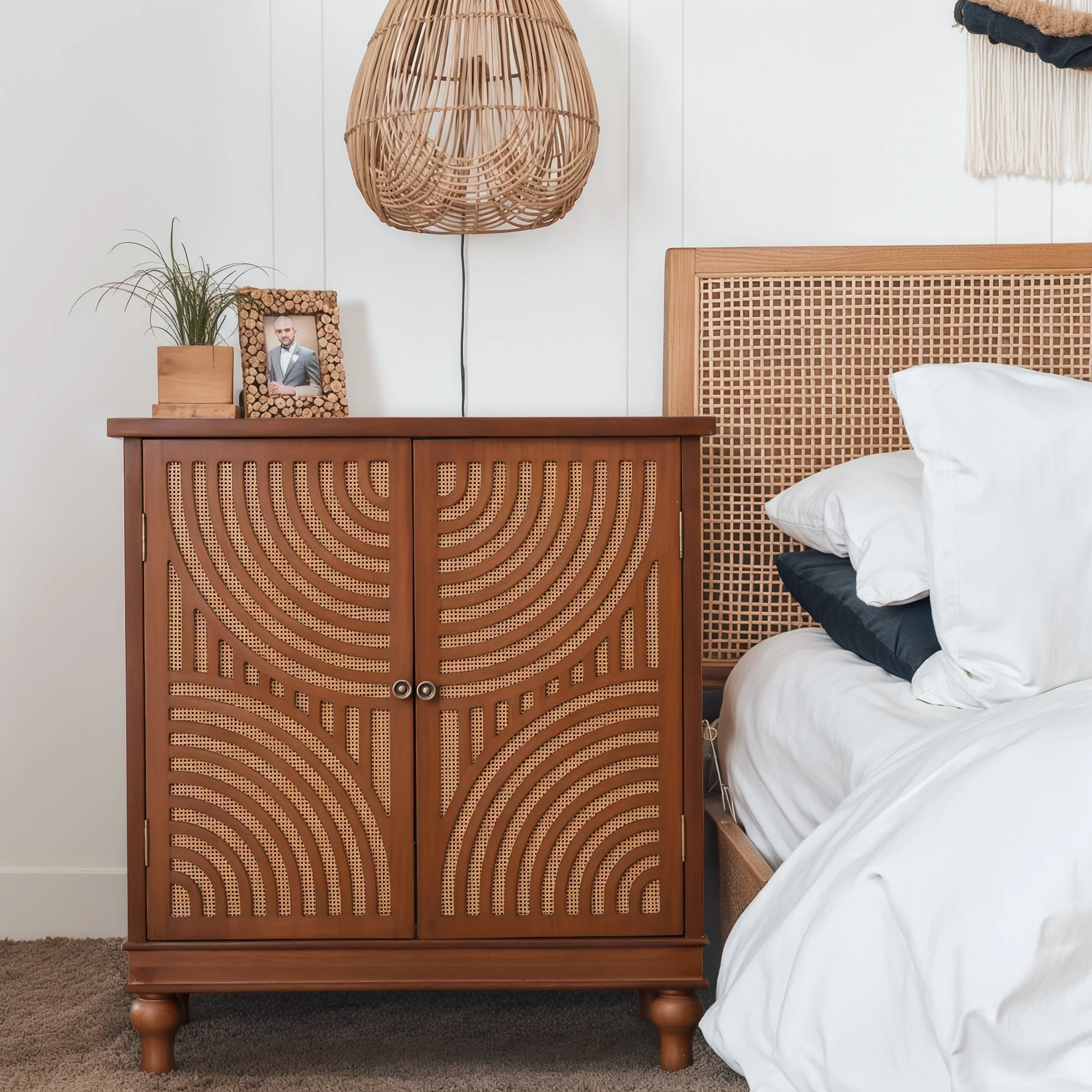 Stylish Rattan 2 Door Storage Cabinet- MFSTUDIO