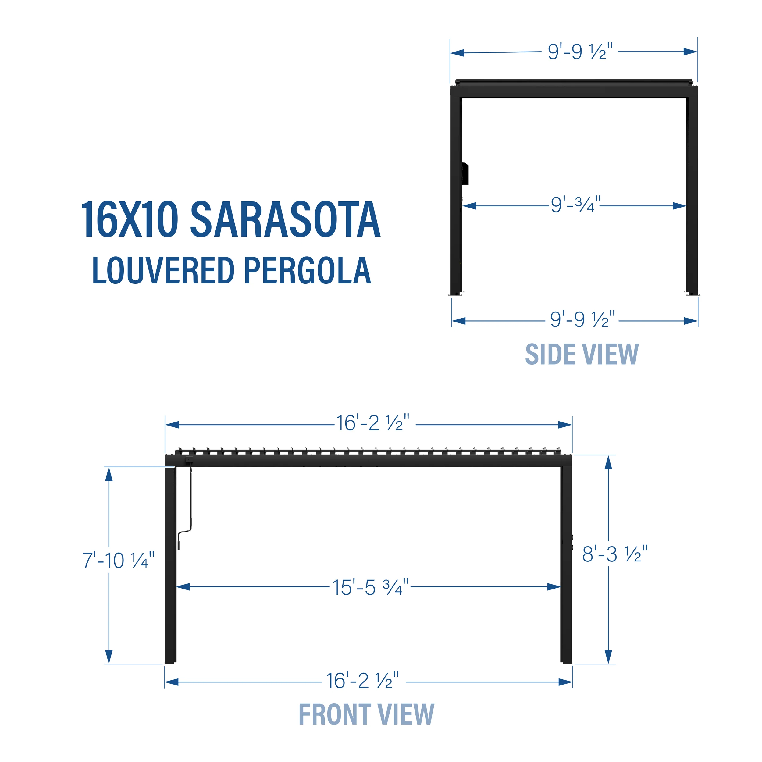 16x10 Sarasota Steel Louvered Pergola