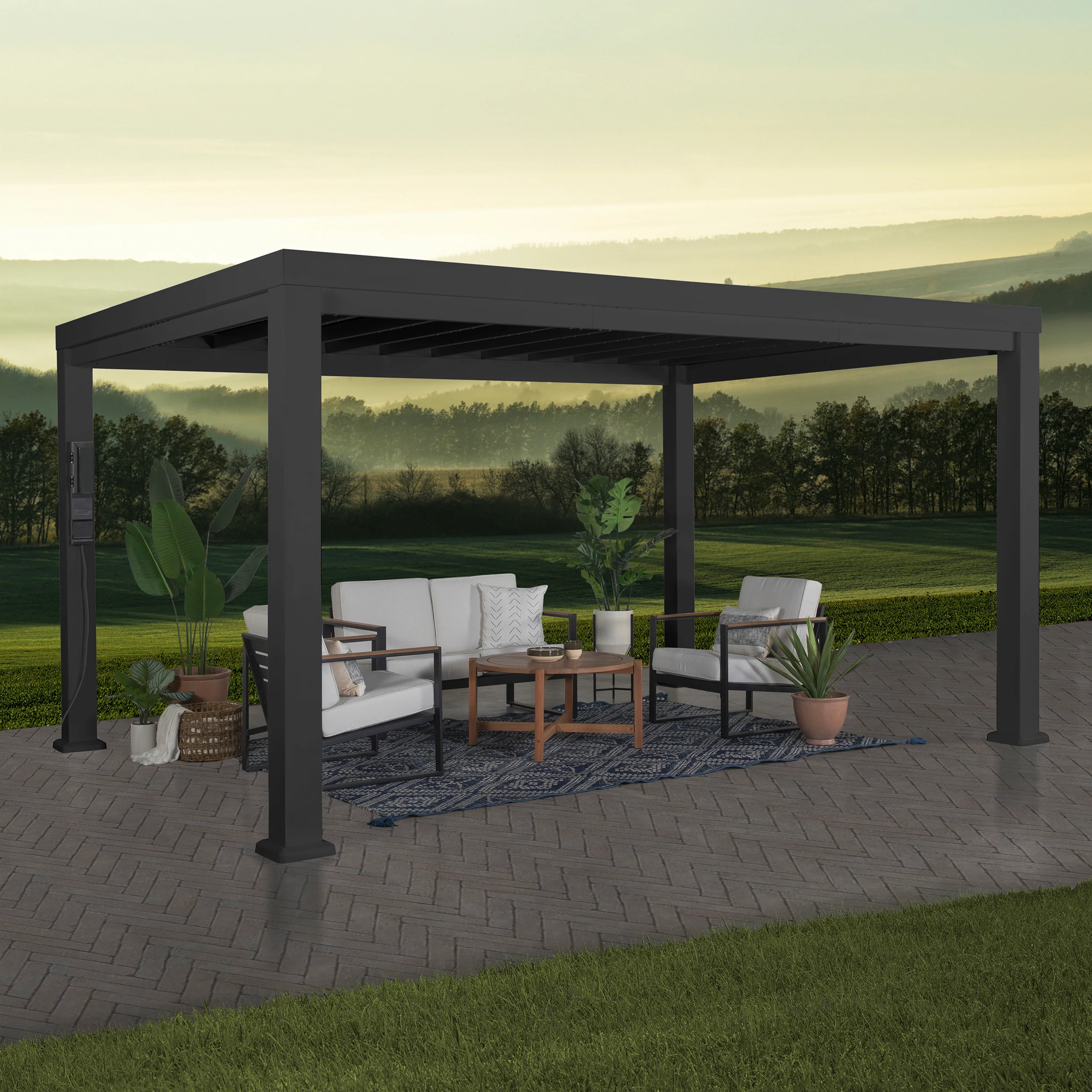 14x10 Trenton Modern Steel Pergola With Sail Shade Soft Canopy OOS