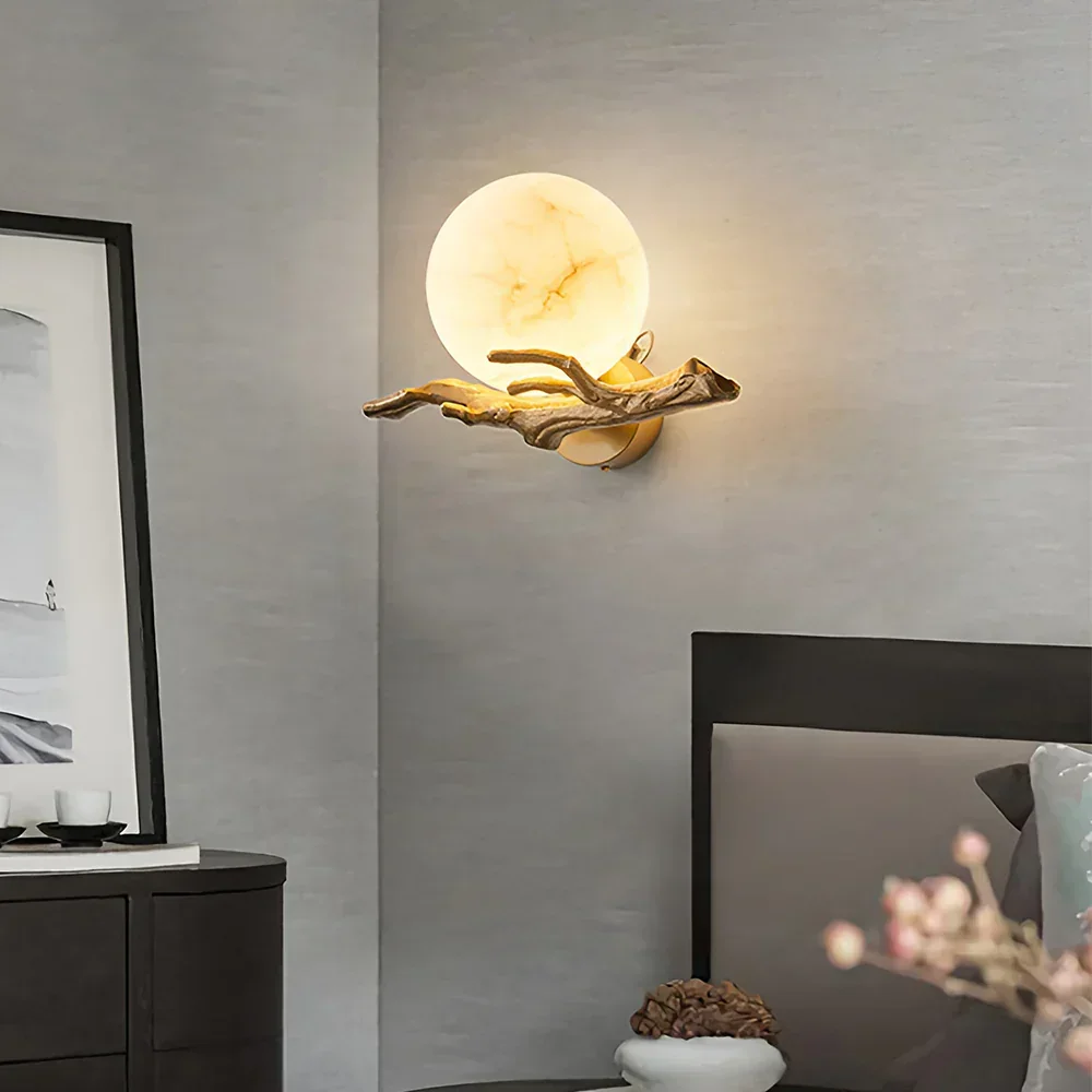 Retro Brass Twigs Alabaster Wall Lamp