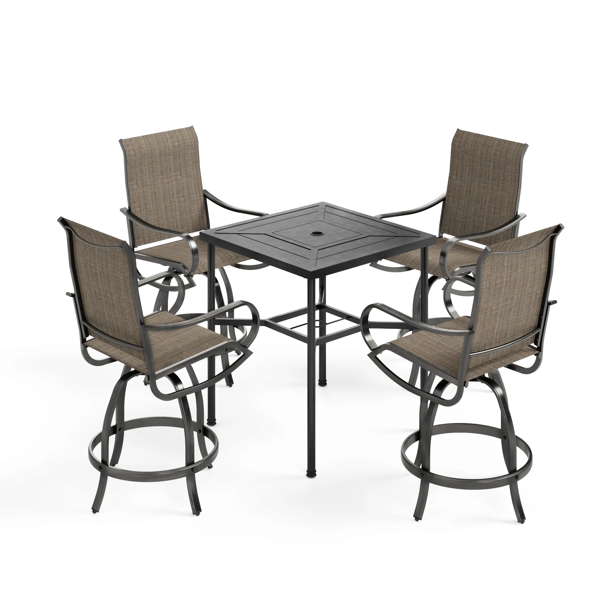 Sophia & William Outdoor Bar Stool Sets Swivel Textilene Bar Stools with Reinforced Base & Geometrically-stamped High Bar Table