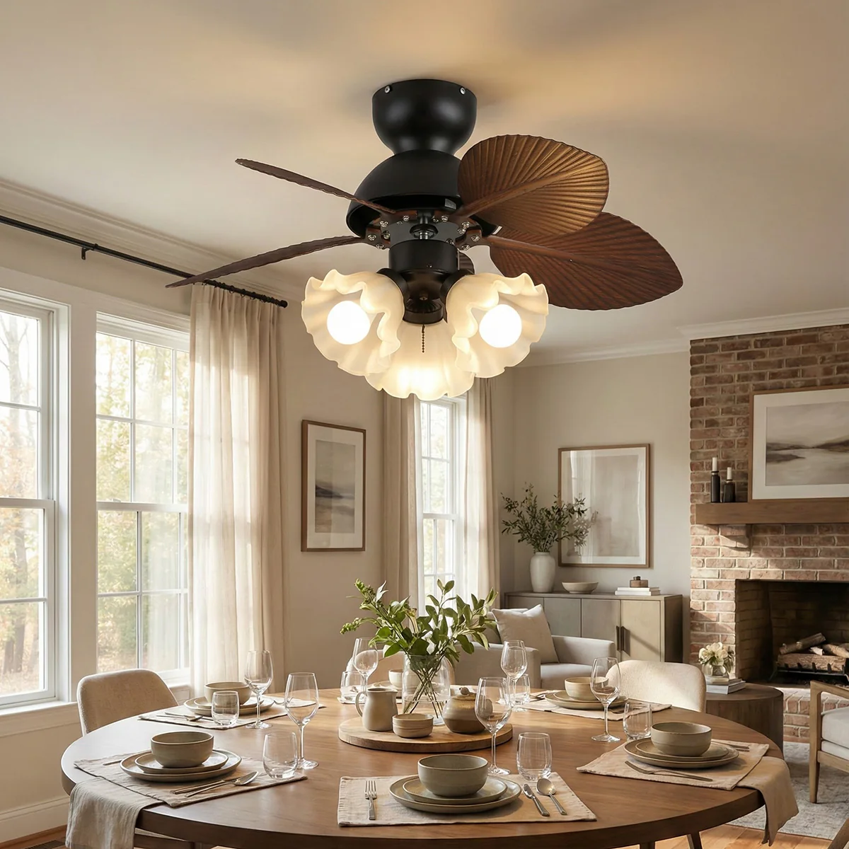 Palm Leaves Flower Shape Ceiling Fan Light