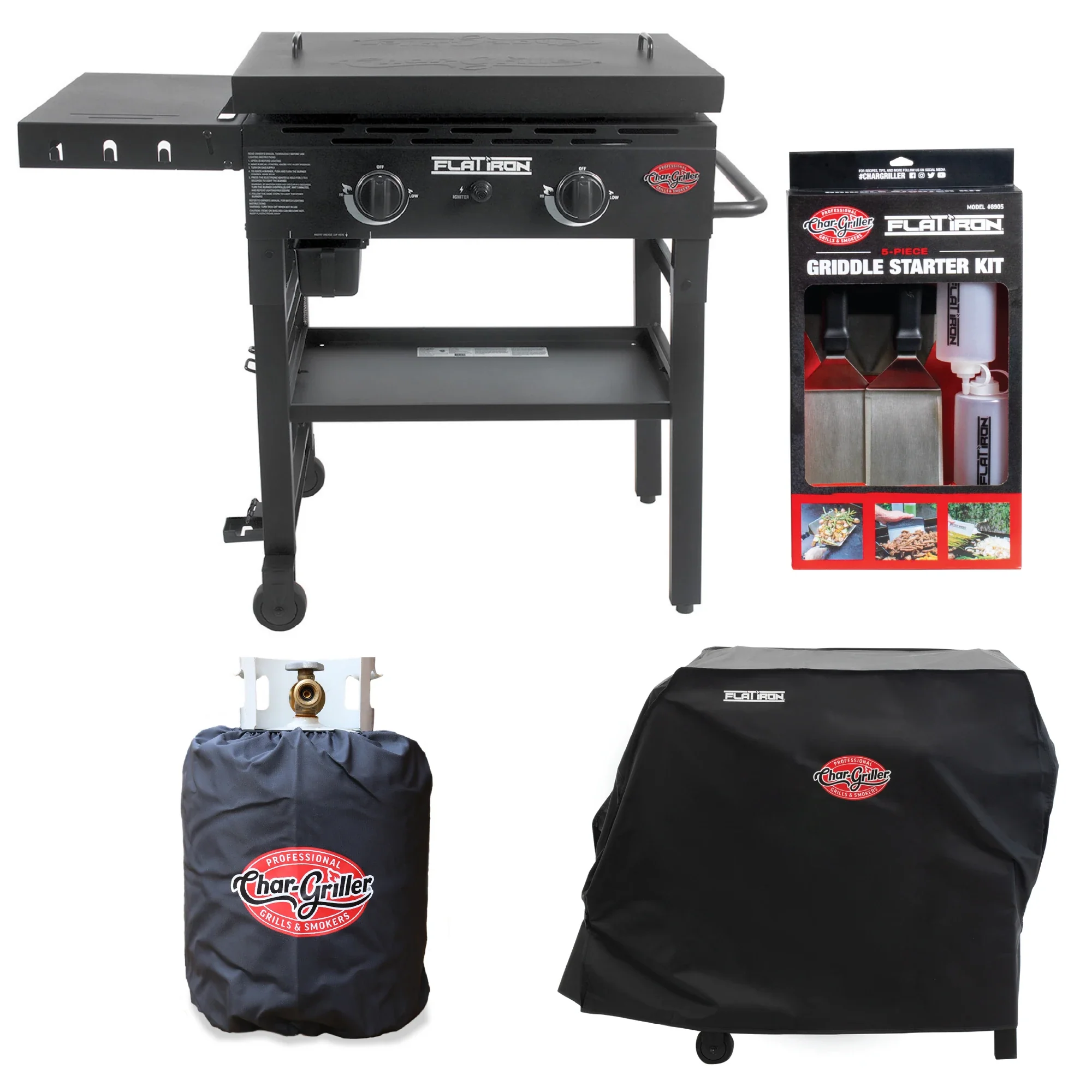2-Burner Flat Iron? Gas Griddle, Covers, and Starter Kit Bundle