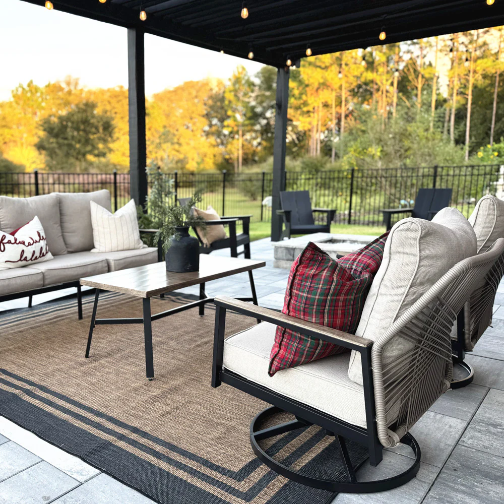 PHI VILLA 5-Seat Outdoor Patio Sofa Set With Iron-Woven Rattan Backrest and Coffee Table
