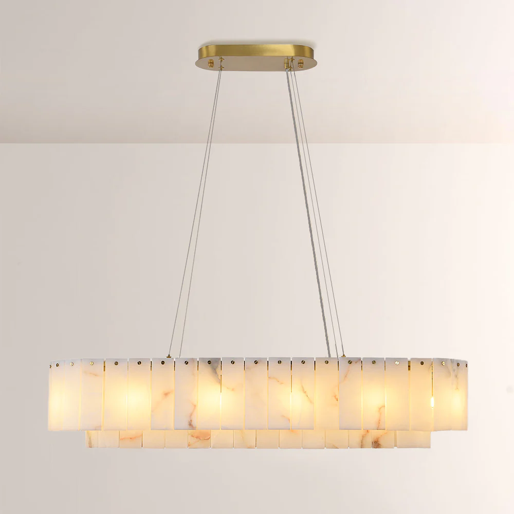 Modern Alabaster 2 Tier Rectangle Art Chandelier