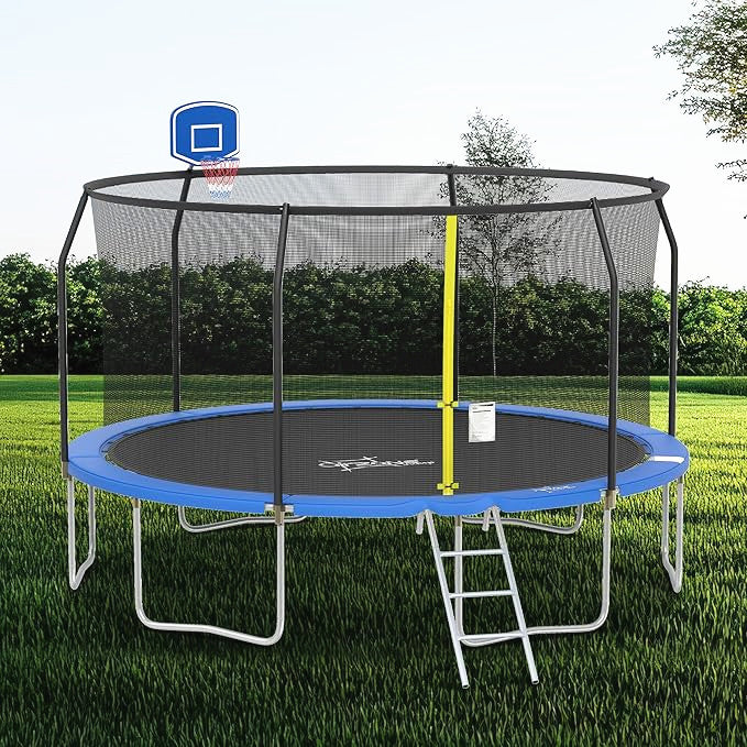 ALPHA CAMP Outdoor Trampoline with Basketball Hoop and Ladder