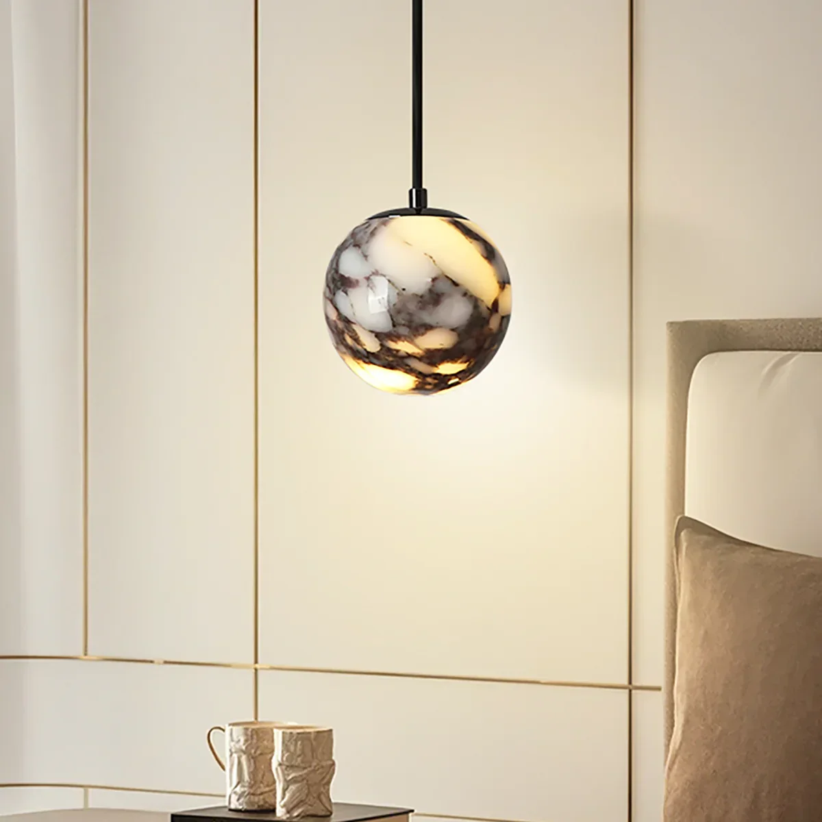 Spherical Bulgari Marble Pendant Light