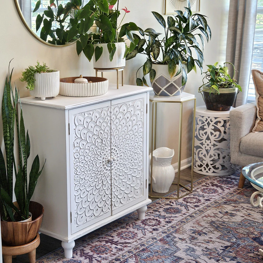 Sunflower Carved Accent Cabinet and Chest of Drawers-MFSTUDIO