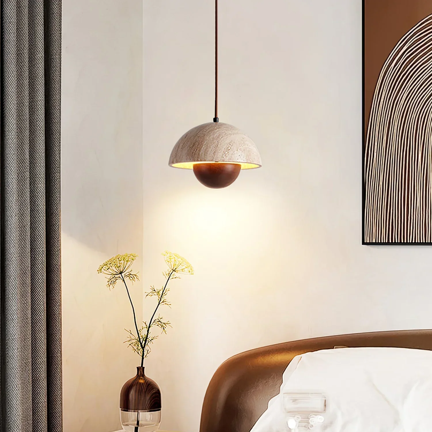 Semicircular Bud Travertine Pendant Lamp