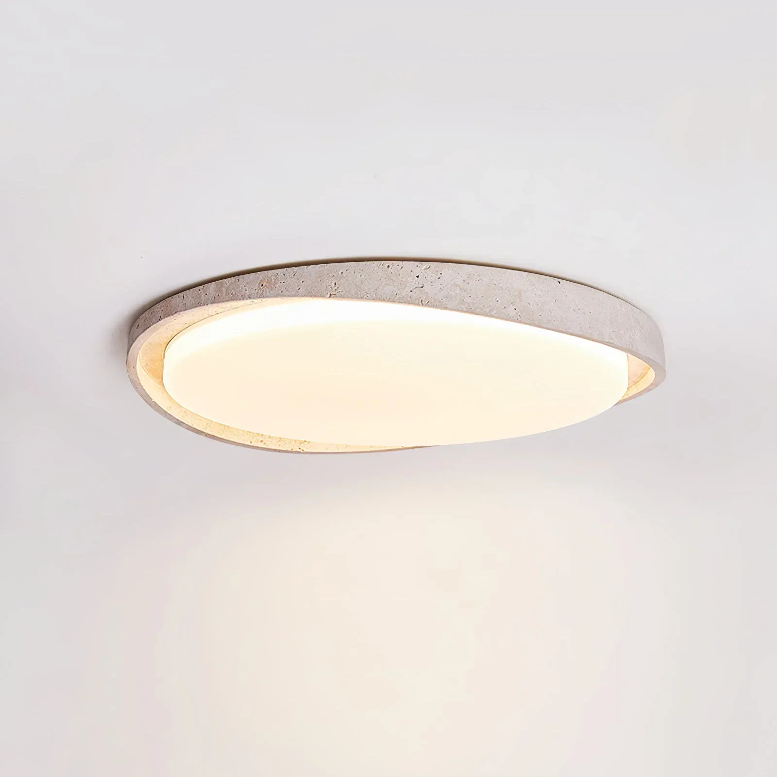 Round Lumen Arc Travertine Ceiling Light