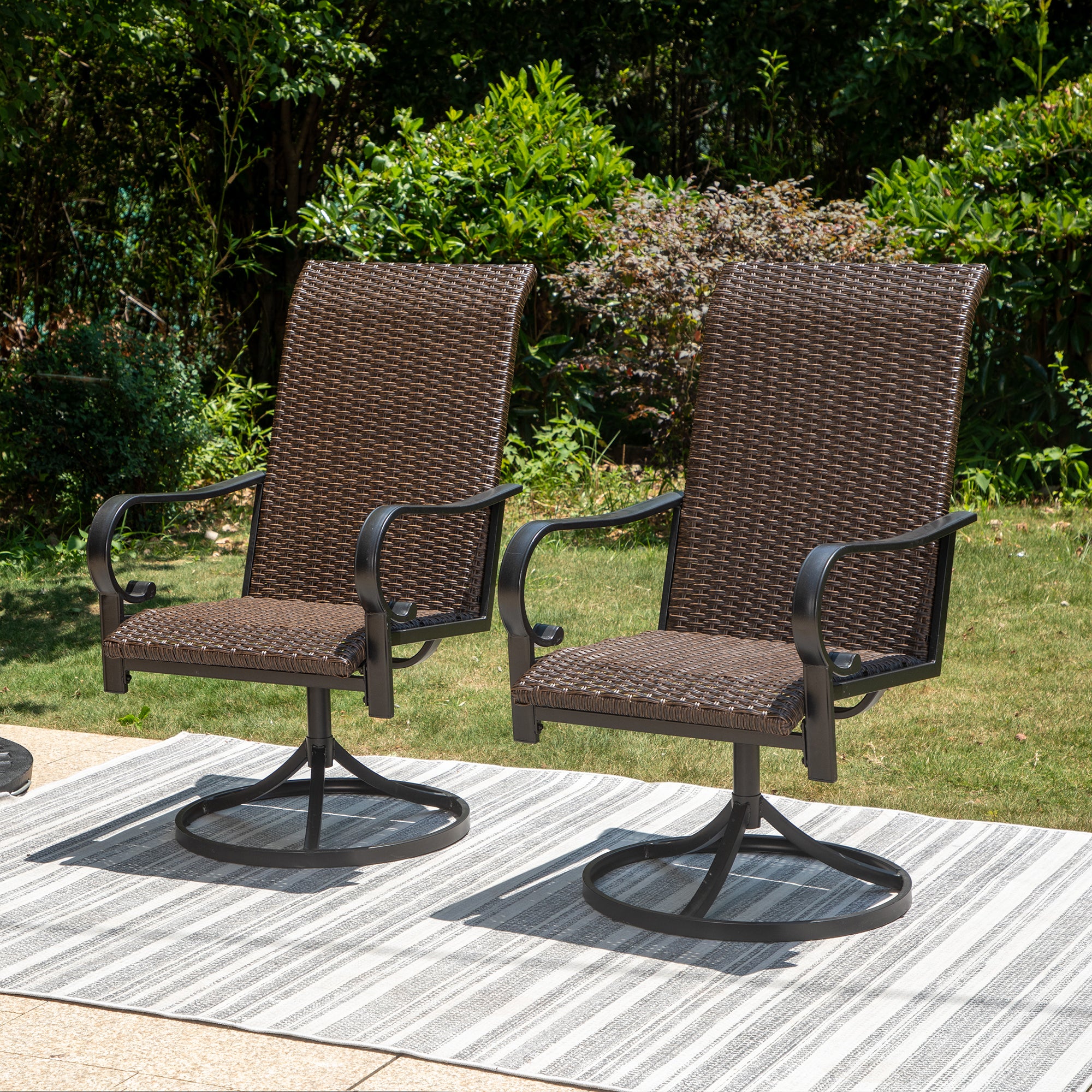 PHI VILLA Rattan Swivel Patio Dining Chairs, Set of 2