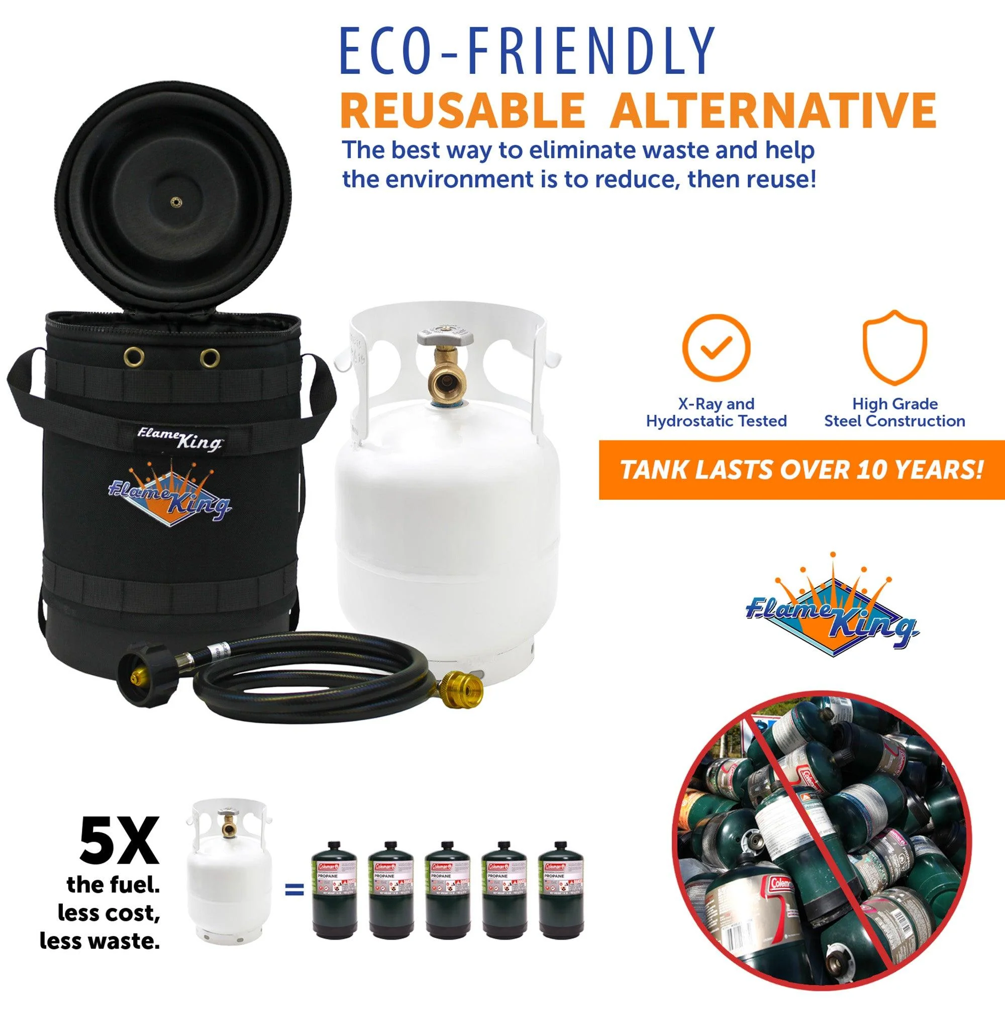 Flame King Propane Gas Hauler Kit 5lb Propane Tank, Adapter Hose and Insulated Protective Carry Case