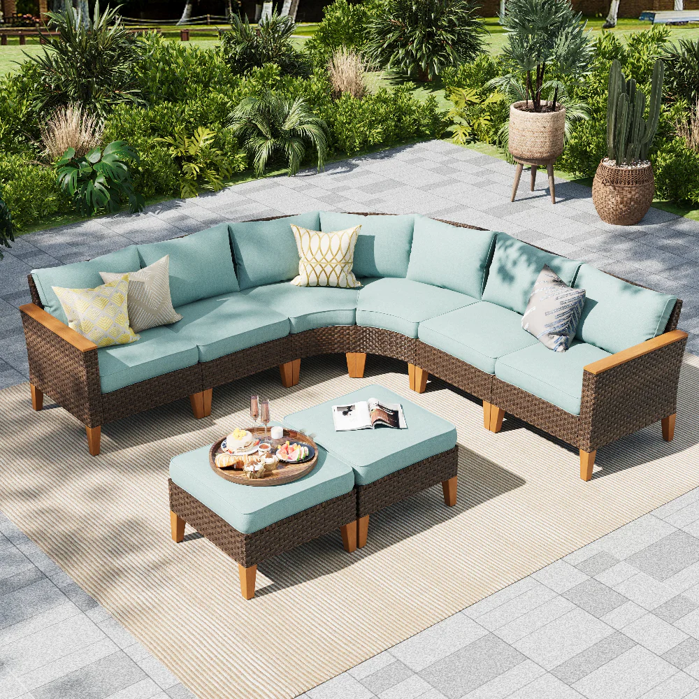 PHI VILLA 8-Piece Rattan Half-Moon Curved Luxury Outdoor Sofa Sectional