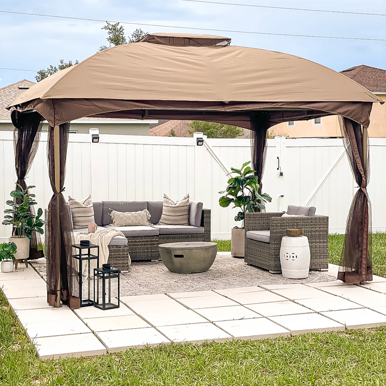 Phi Villa 2 Sizes Soft-top Canopy, Double-roof Outdoor Gazebo with Mesh Netting Curtains