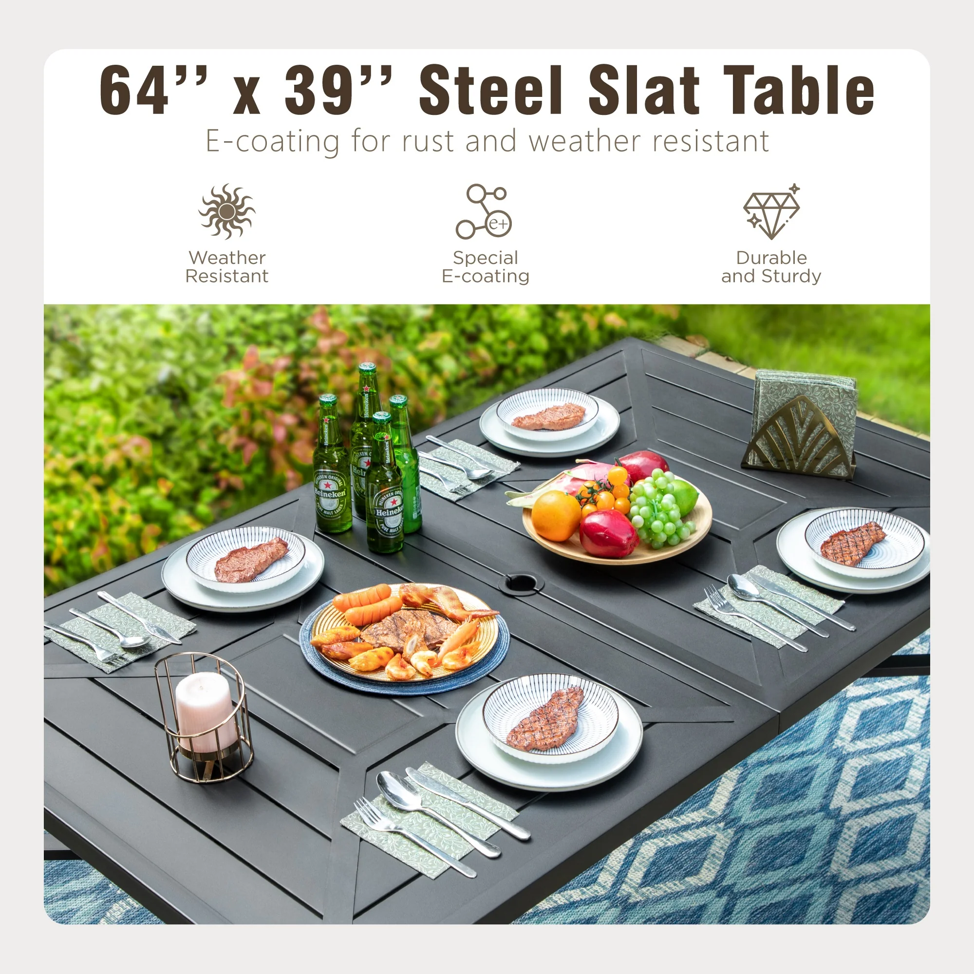 MFSTUDIO Geometric Stamped Rectangle Steel Table, Table for 6 People