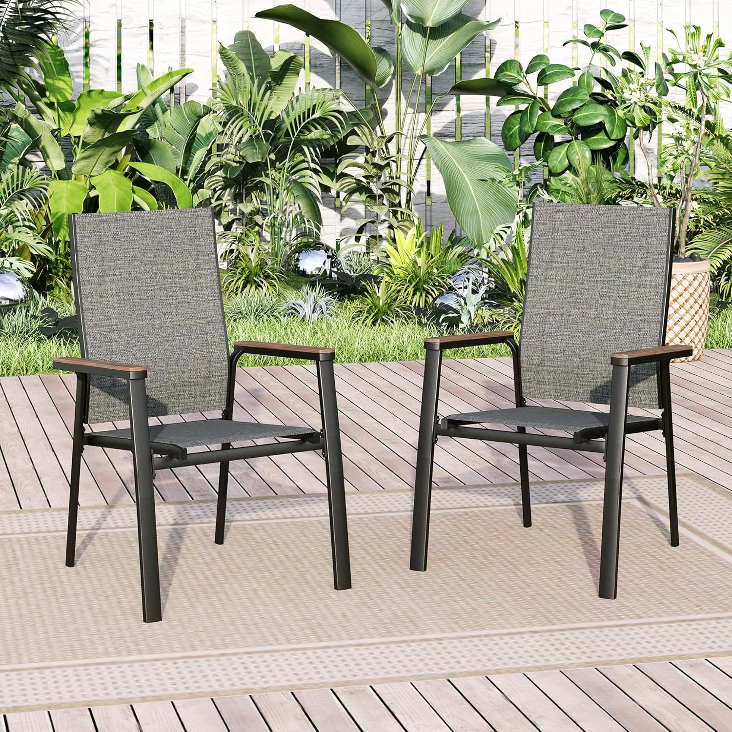 PHI VILLA Textilene Patio Dining Chairs, Set of 2