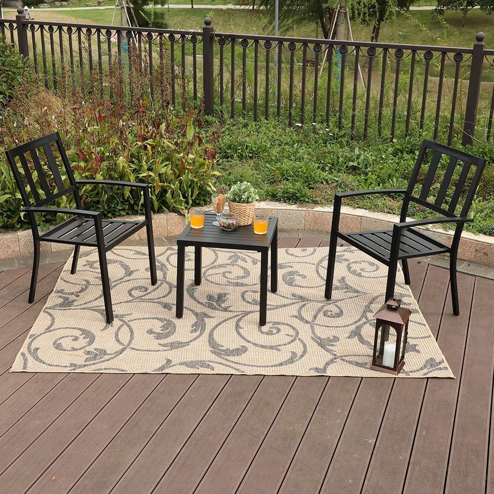 PHI VILLA Side Table & 2 Stackable Chairs 3-Piece Outdoor Bistro Set