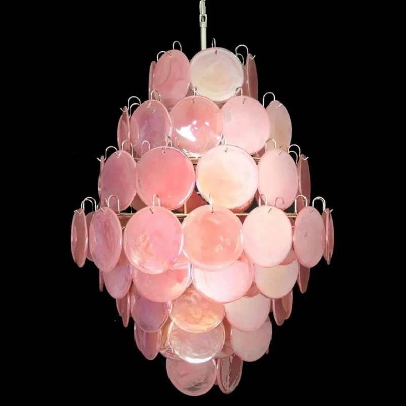 Lorina Pink Vintage Glass Tiered Chandelier