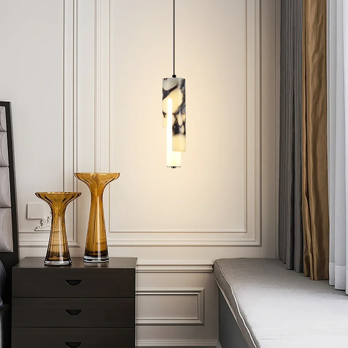 Cylindrical Bulgari Marble Pendant Lamp