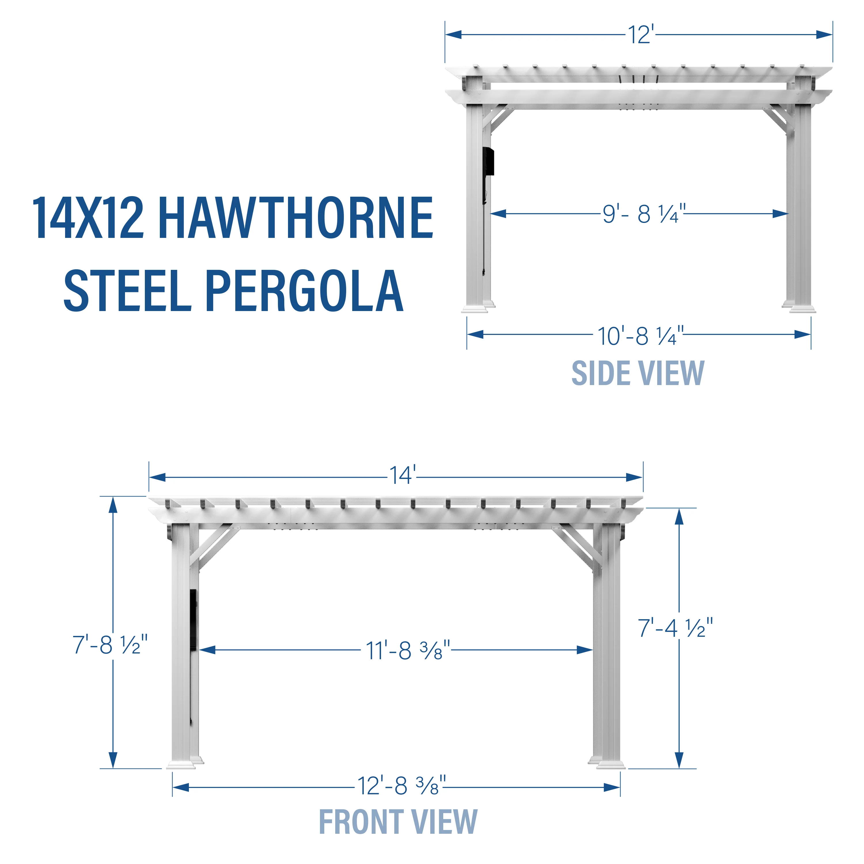 14x12 Hawthorne Traditional Steel Pergola With Sail Shade Soft Canopy