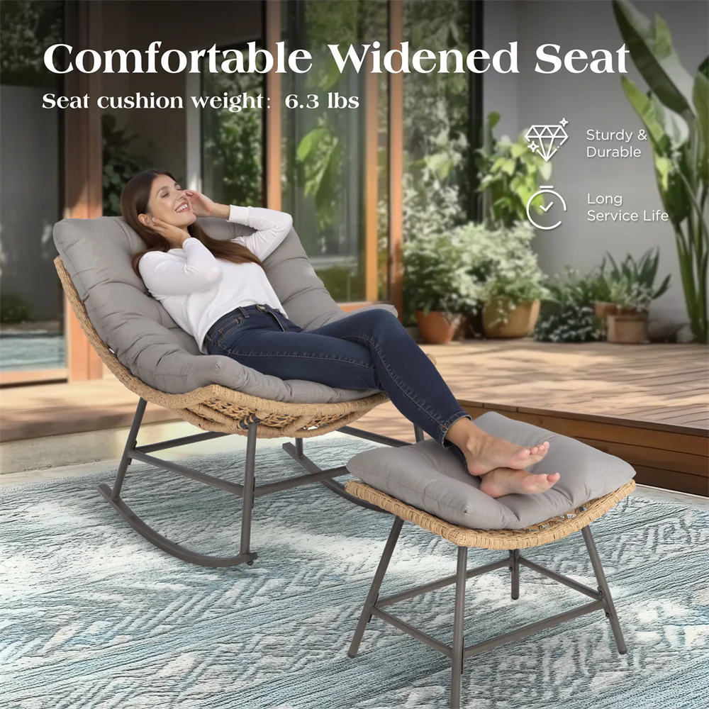 Phi Villa Outdoor Rattan Papasan Sofa Lounge Chair with Thick Cushions