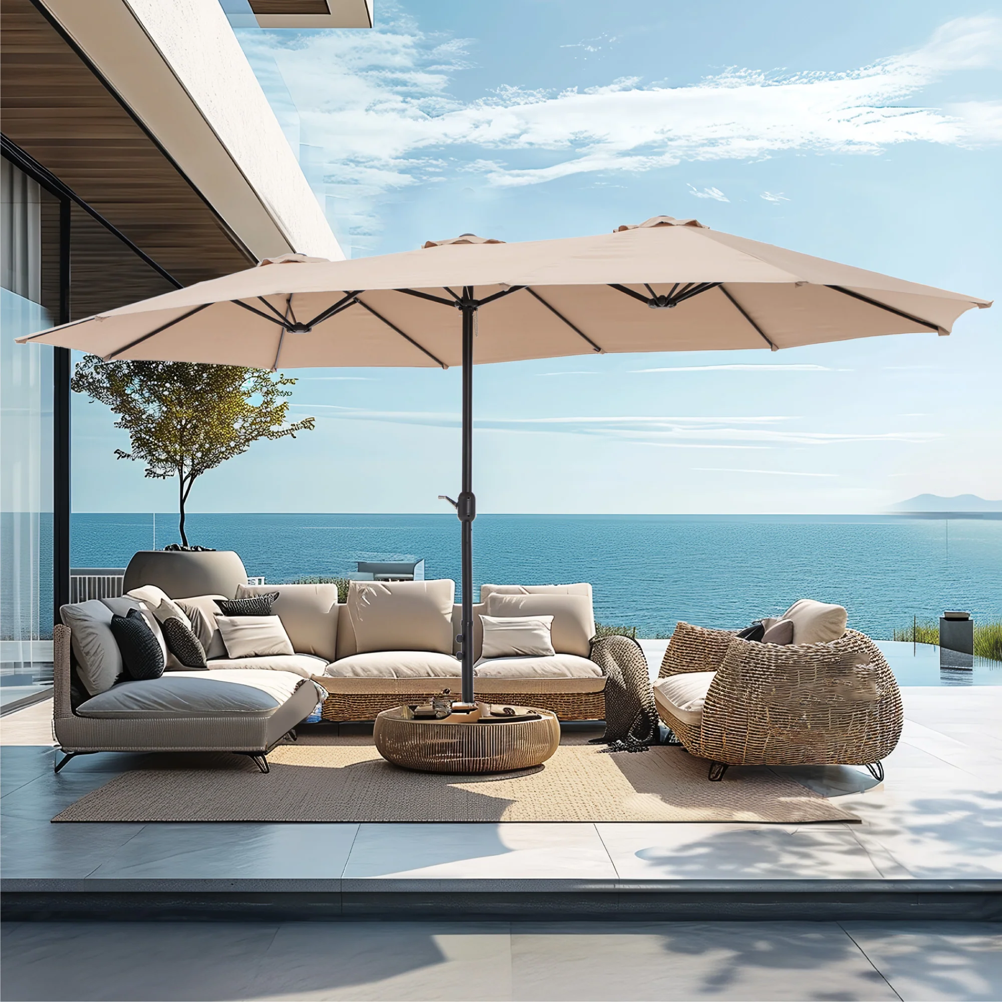 PHI VILLA 15ft Double-Sided Extra Large Patio Twin Umbrella (Base Included)