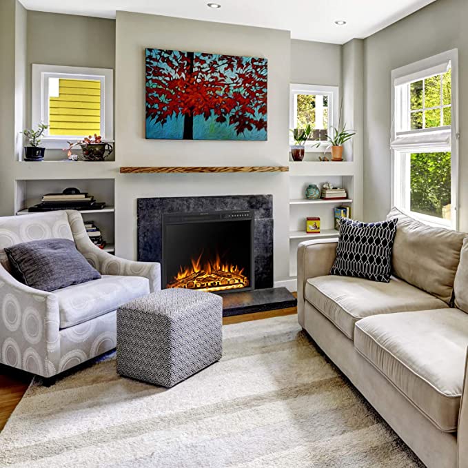 R.W.FLAME 37''Electric Fireplace Insert, Infrared Electric Fireplace, Log and Flame, 750W/1500W