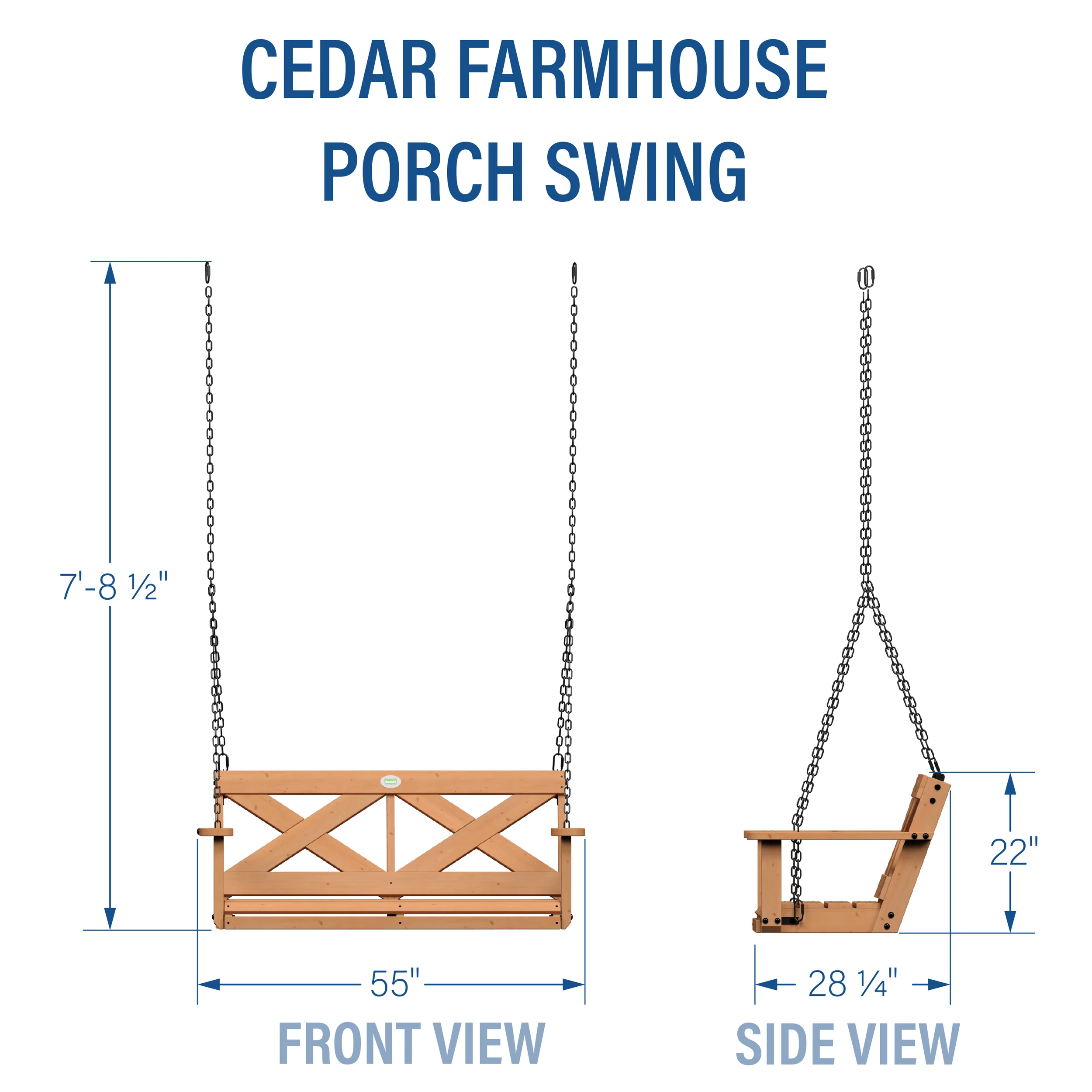 Cedar Farmhouse Porch Swing Light Brown