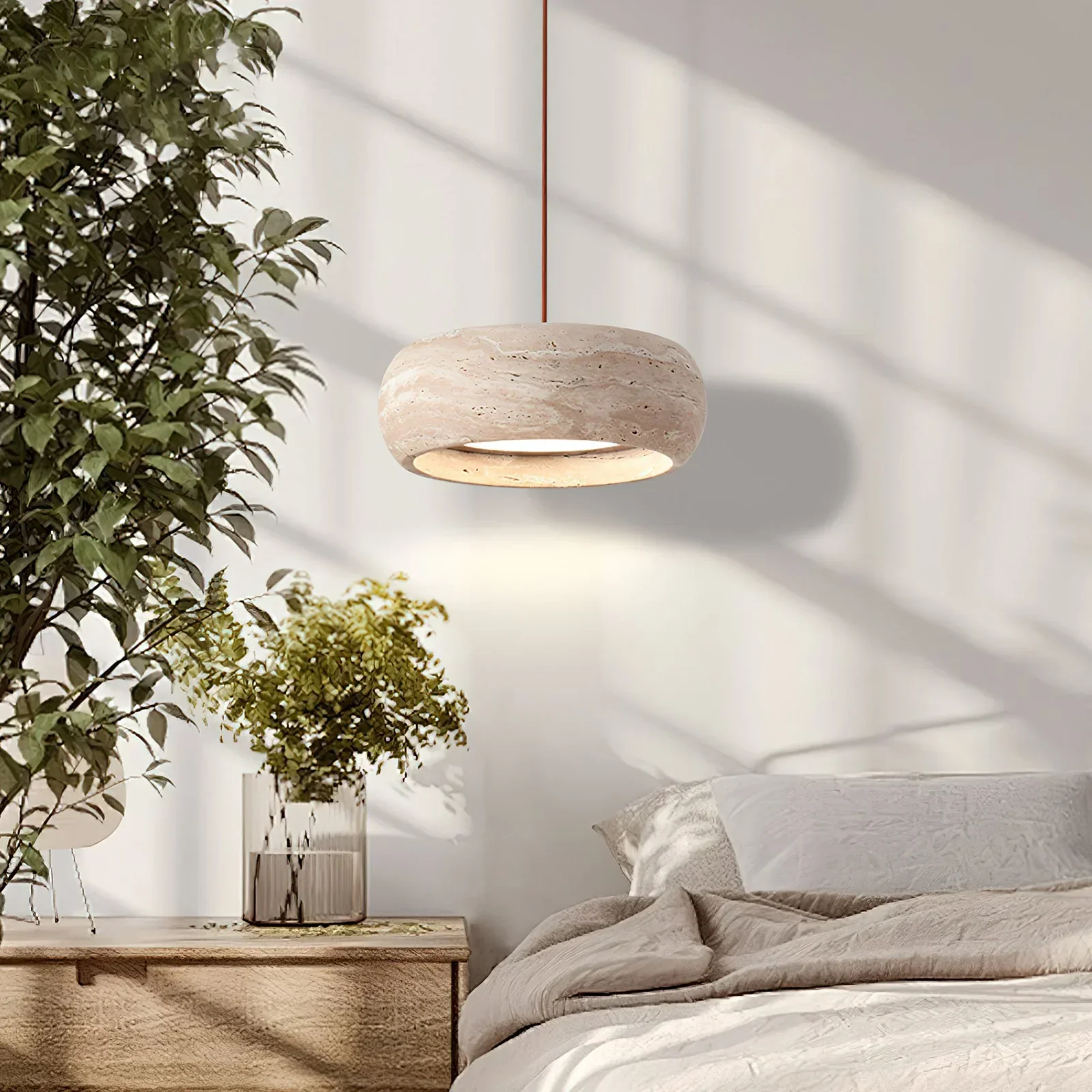 Round Travertine Drum Pendant Lamp